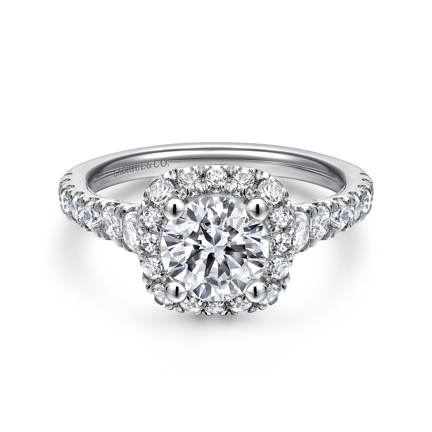 Hazel - 14K White Gold Cushion Halo Round Diamond Engagement Ring