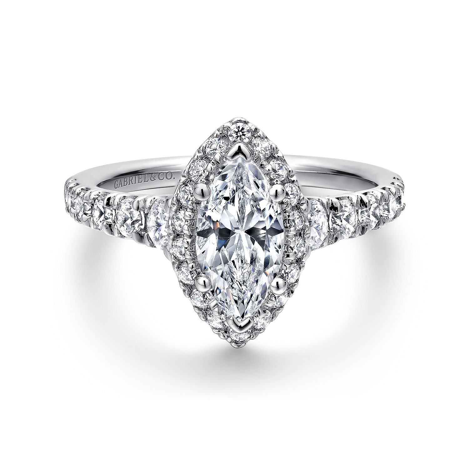Hazel - 14K White Gold Marquise Halo Diamond Engagement Ring