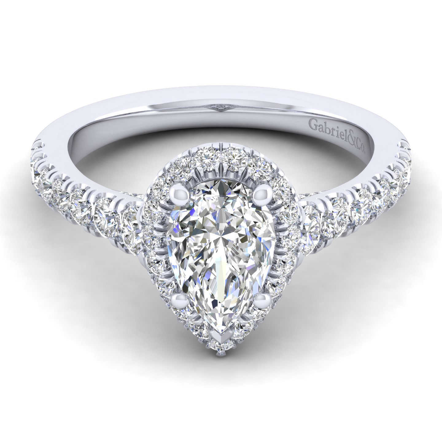 Hazel - 14K White Gold Pear Shape Halo Diamond Engagement Ring