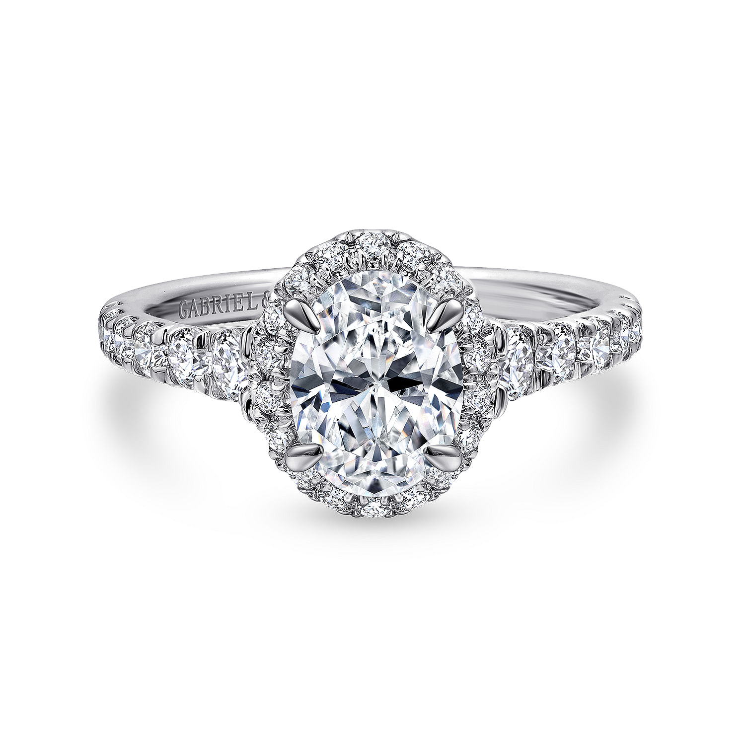 Hazel - 14K White-Rose Gold Oval Halo Diamond Engagement Ring