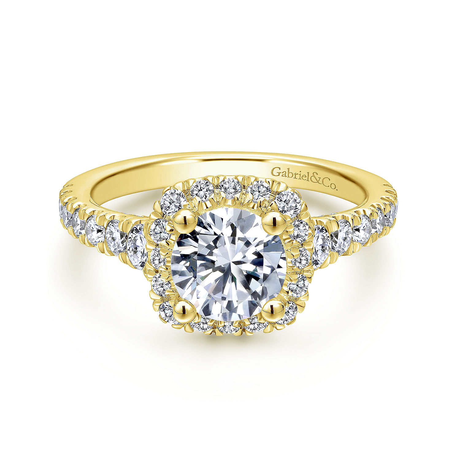 Hazel - 14K Yellow Gold Cushion Halo Round Diamond Engagement Ring