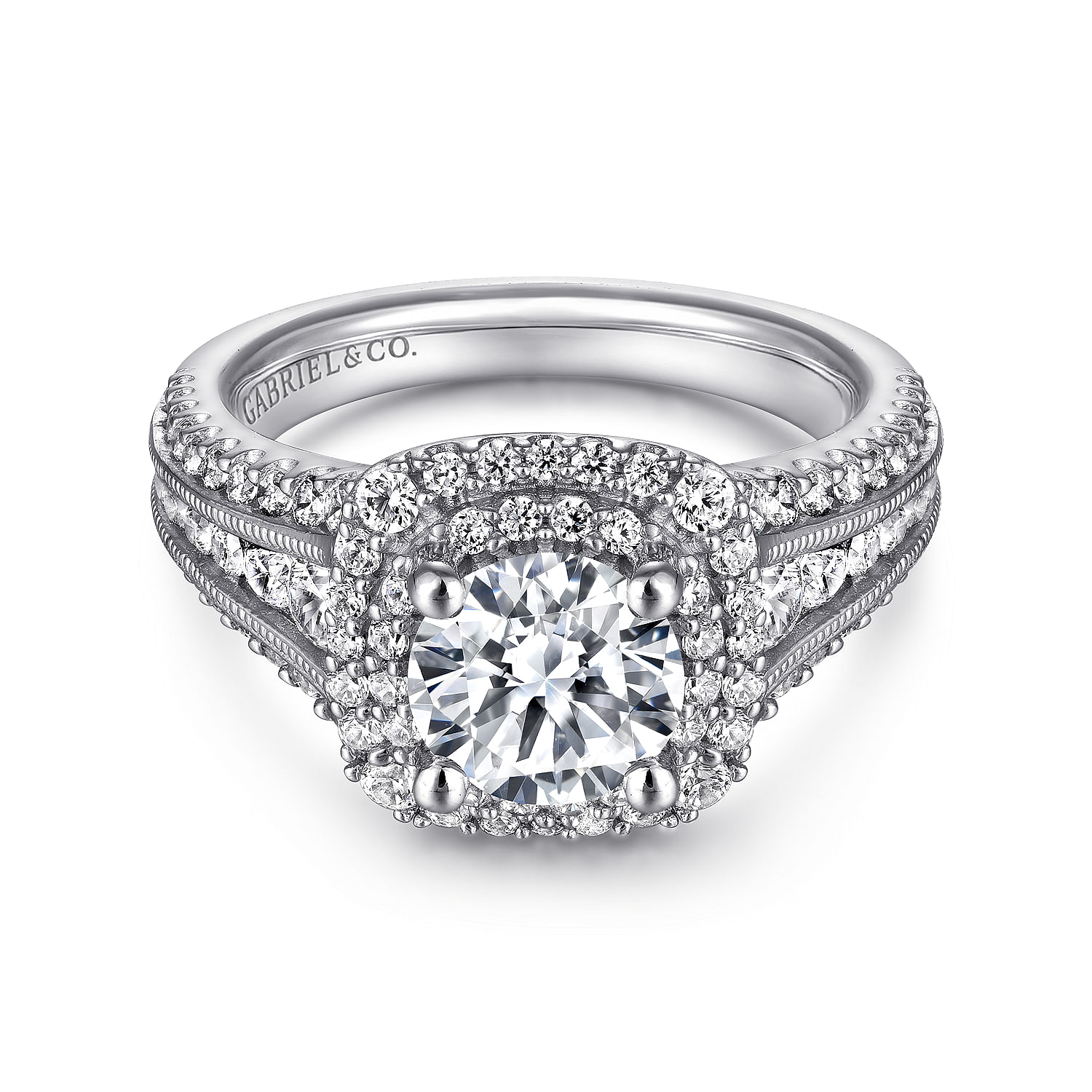 Henrietta - Platinum Round Double Halo Round Double Halo Diamond Engagement Ring