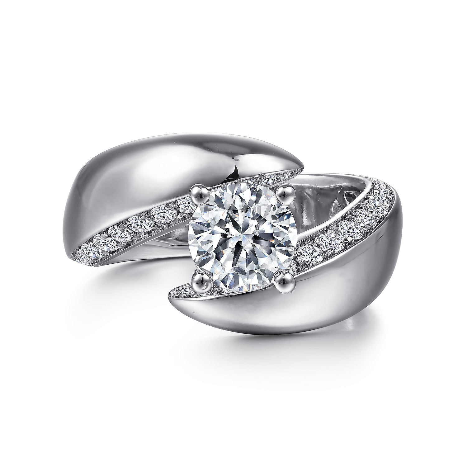 Hepburn - 14K White Gold Round Bypass Diamond Engagement Ring