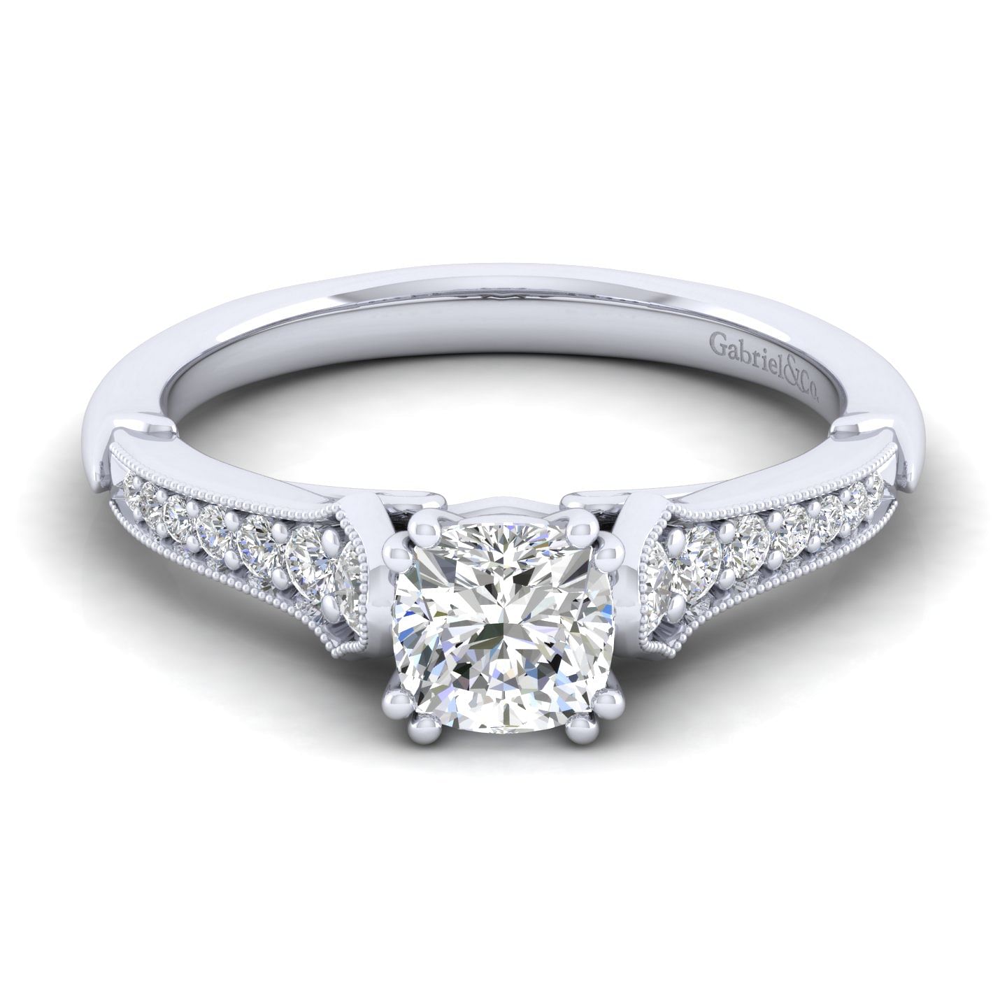 Hollis - 14K White Gold Cushion Cut Diamond Engagement Ring
