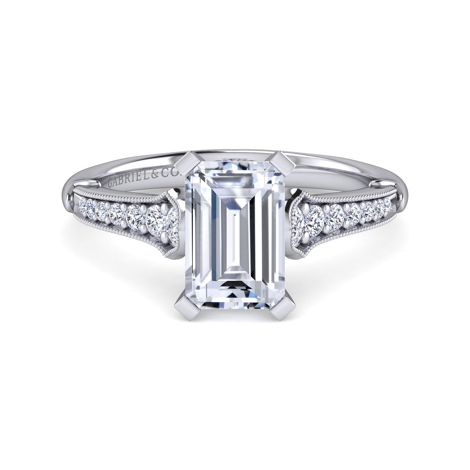 Hollis - 14K White Gold Emerald Cut Diamond Engagement Ring