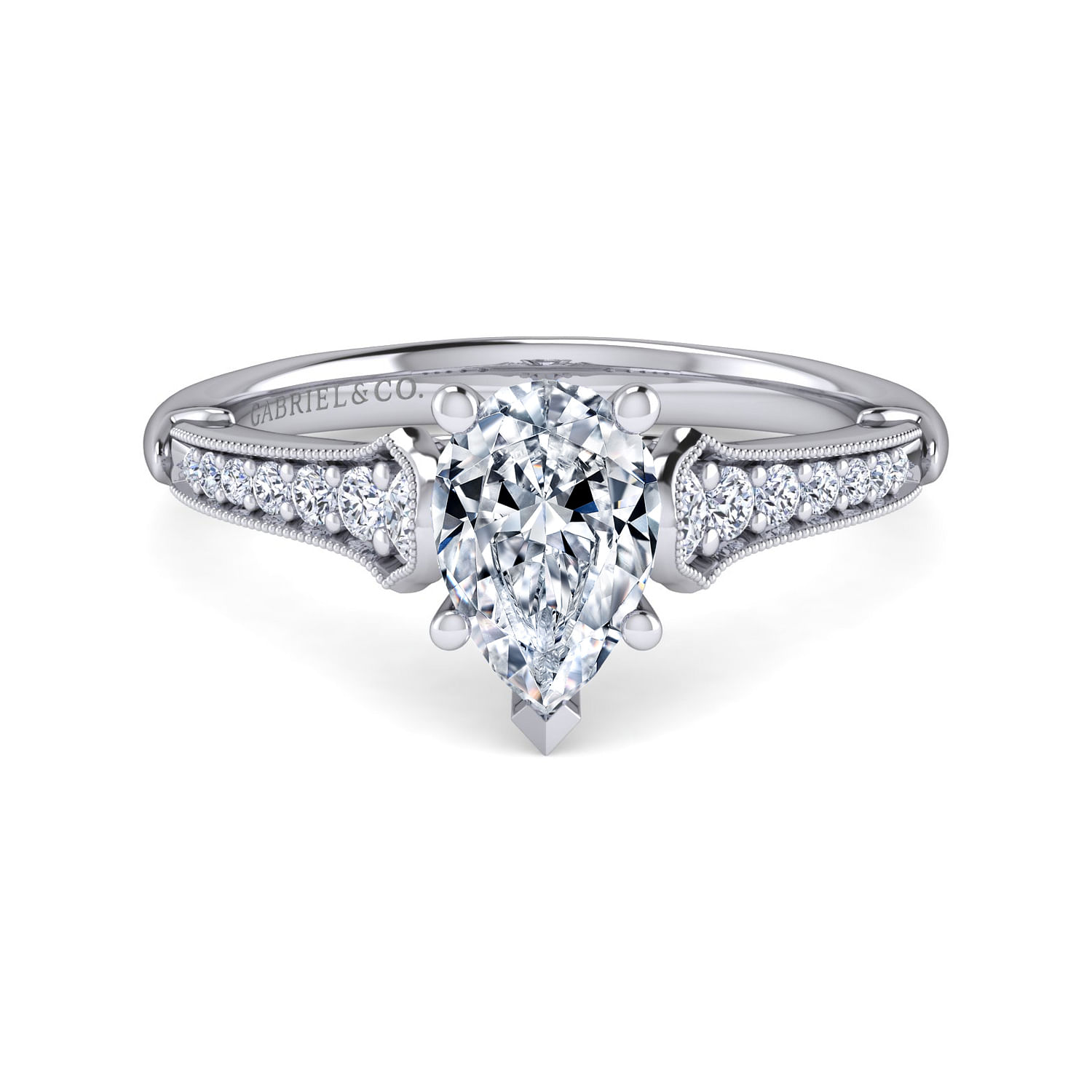 Hollis - 14K White Gold Pear Shape Diamond Engagement Ring