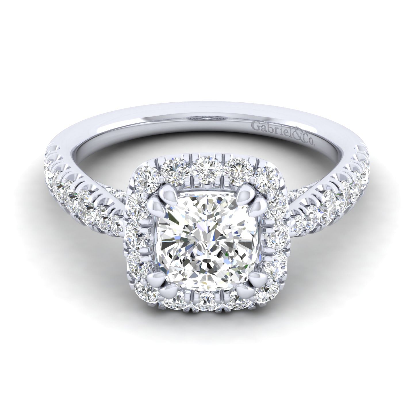 Honey - 14K White Gold Cushion Halo Diamond Engagement Ring