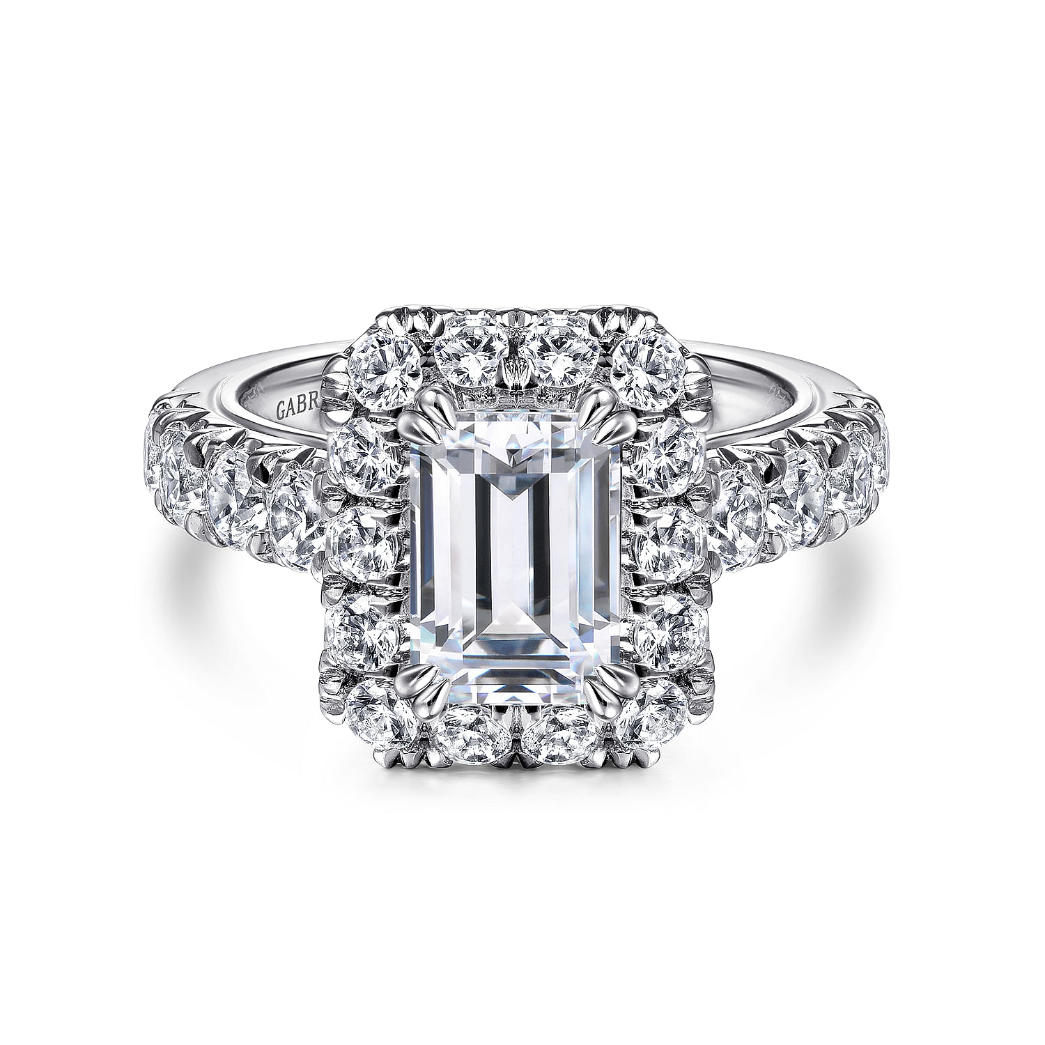 Ivory - 14K White Gold Halo Emerald Cut Diamond Engagement Ring