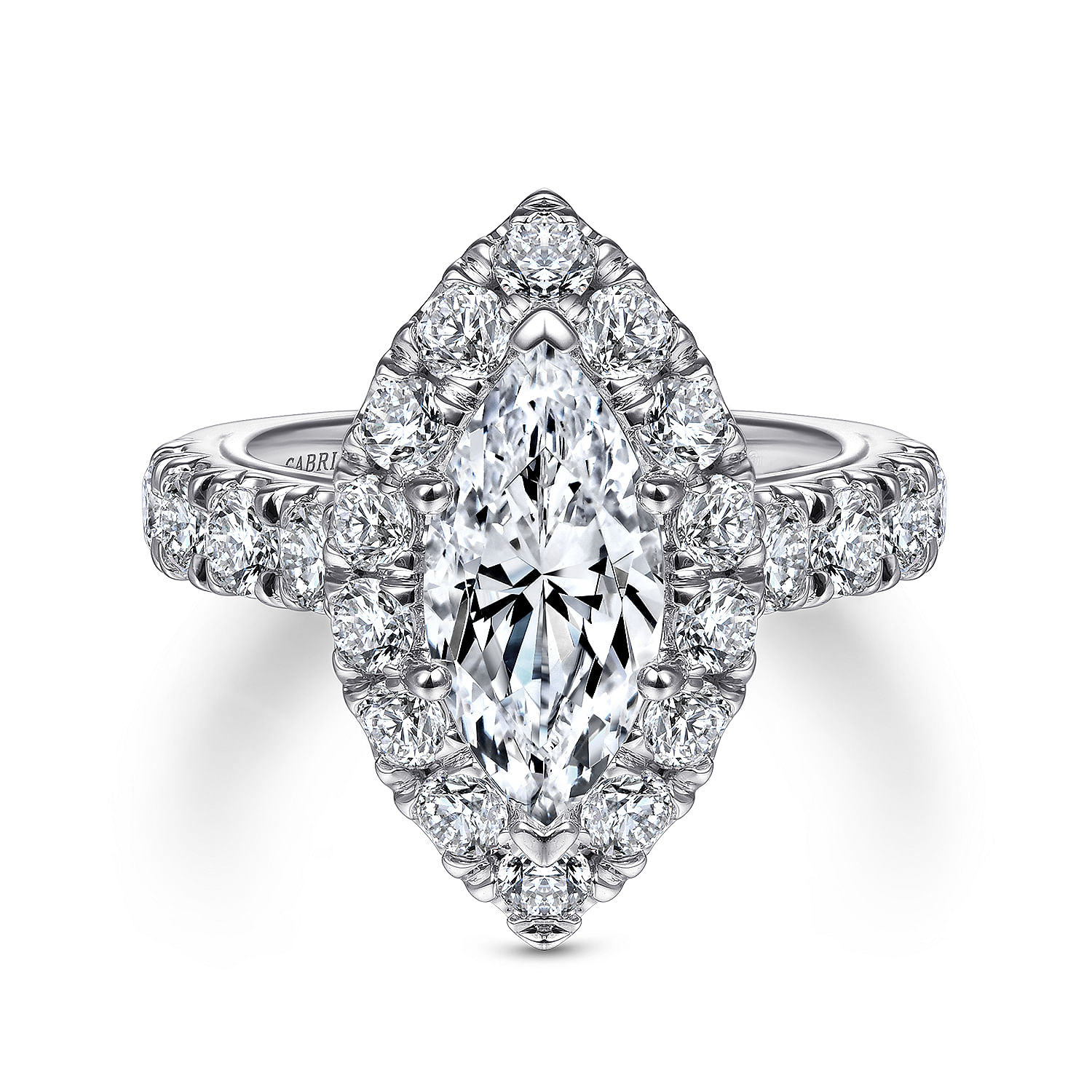 Ivory - 14K White Gold Marquise Halo Diamond Engagement Ring