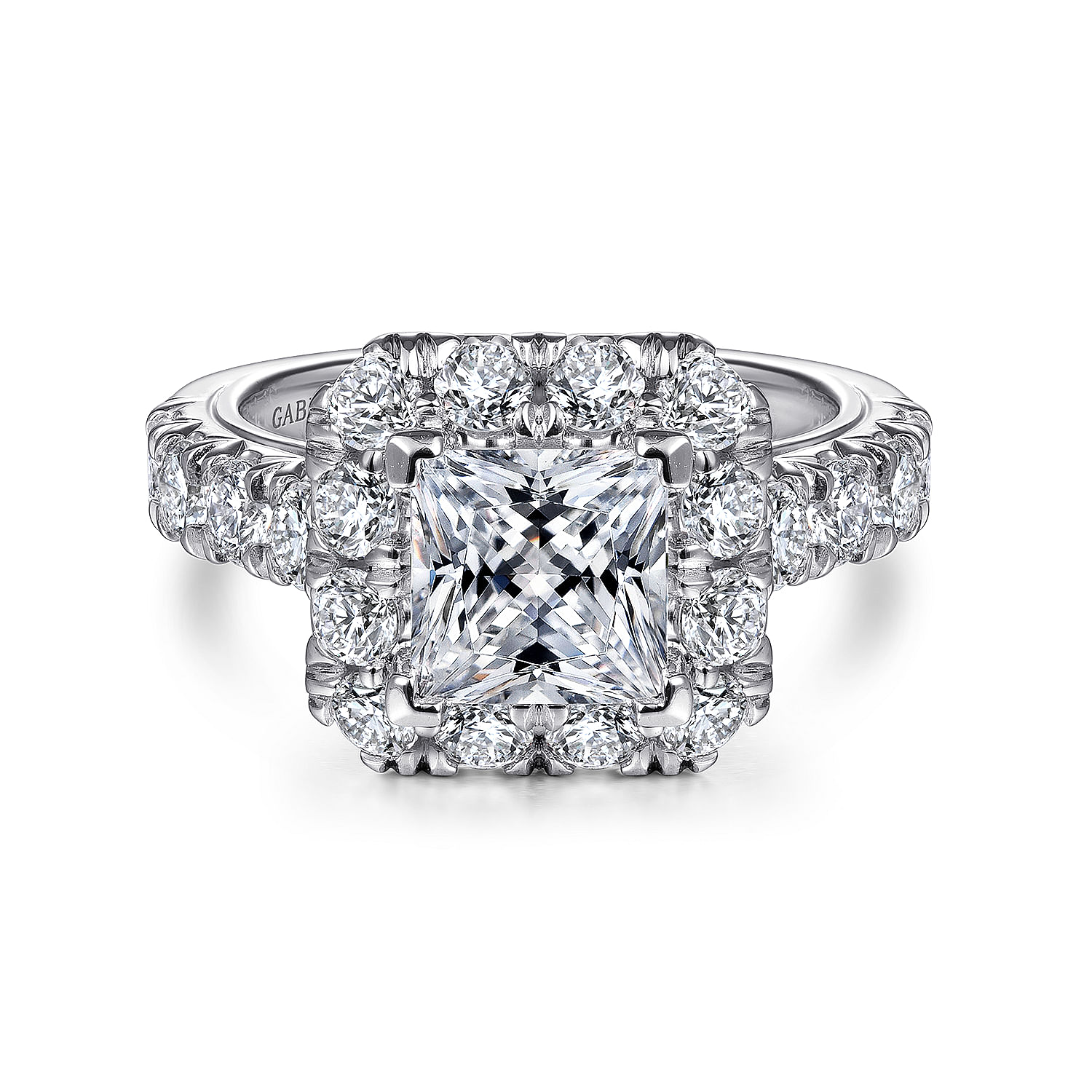 Ivory - 14K White Gold Princess Halo Diamond Engagement Ring