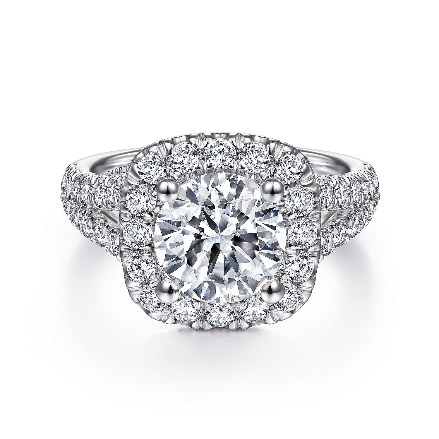 James - 14K White Gold Cushion Halo Round Diamond Engagement Ring