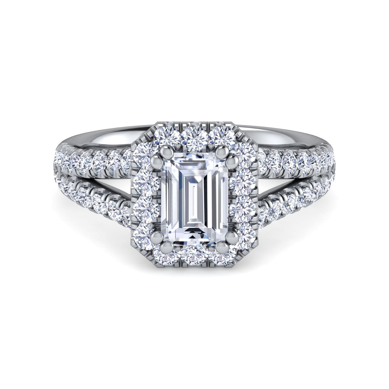 James - 14K White Gold Halo Emerald Cut Diamond Engagement Ring