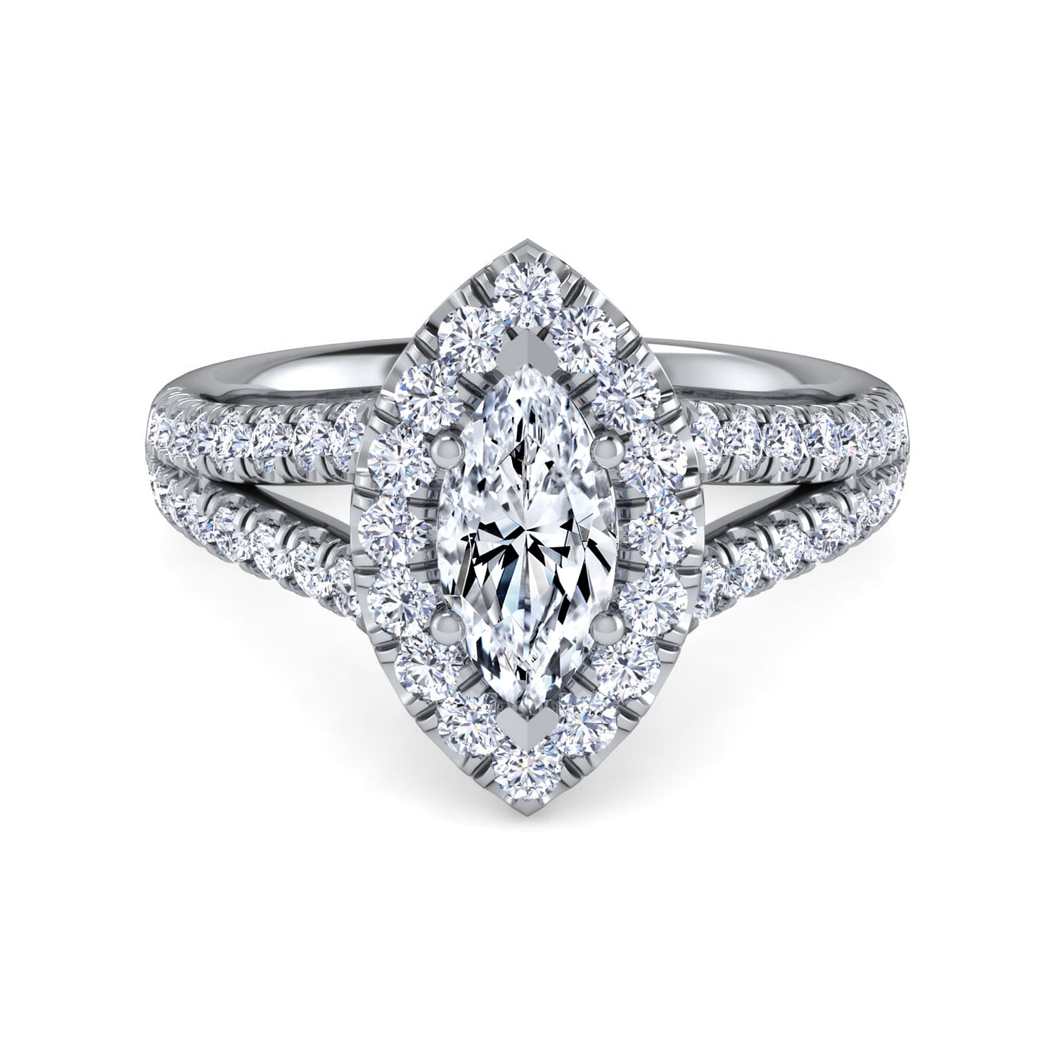 James - 14K White Gold Marquise Shape Halo Diamond Engagement Ring