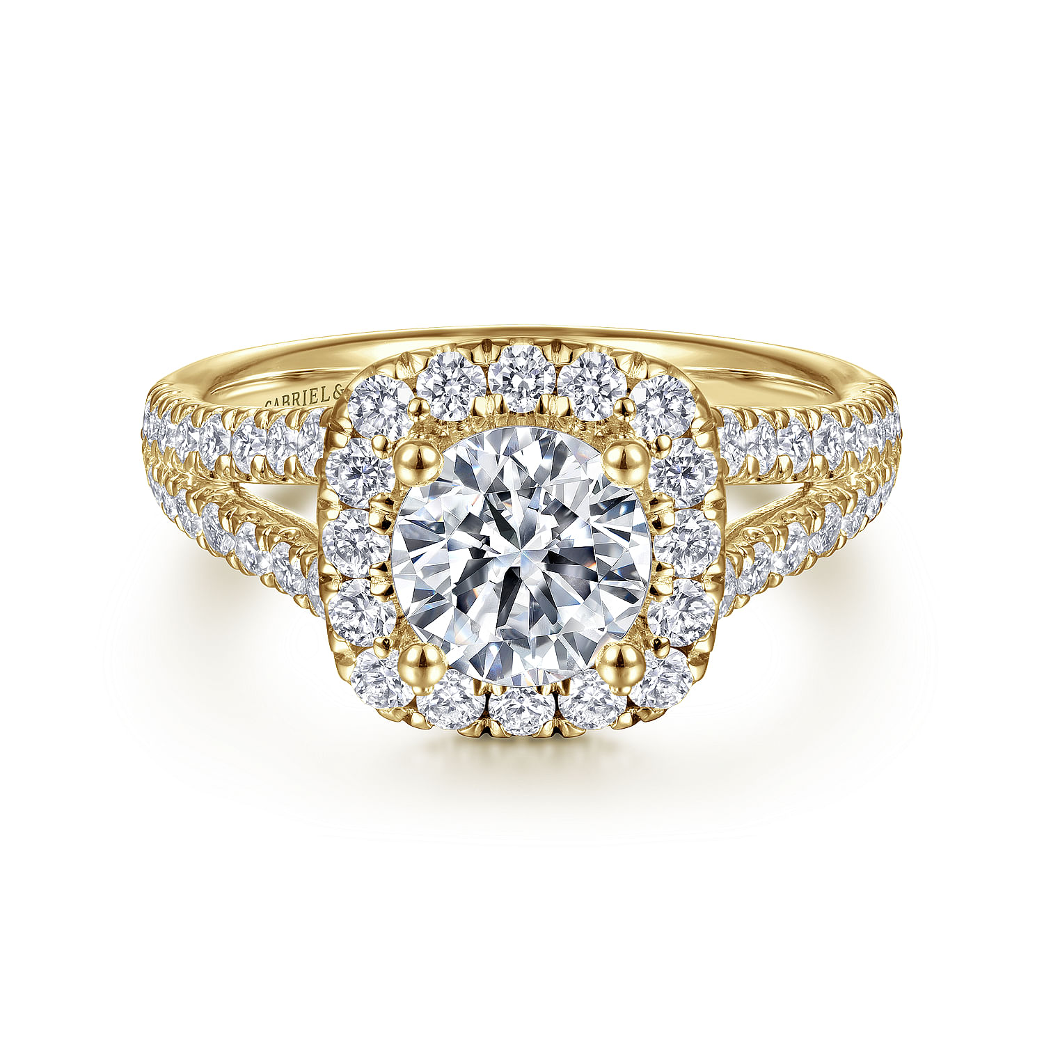 James - 14K Yellow Gold Cushion Halo Round Diamond Engagement Ring