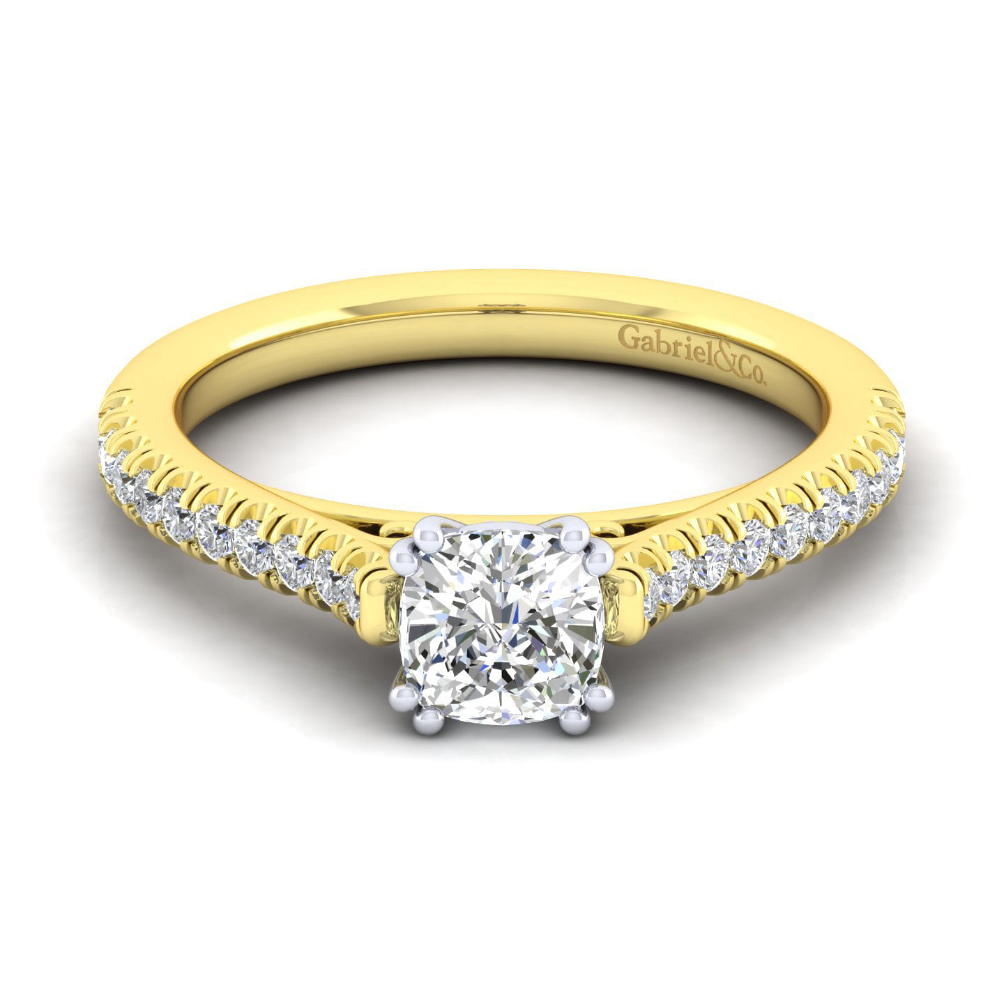 Joanna - 14K White-Yellow Gold Cushion Cut Diamond Engagement Ring