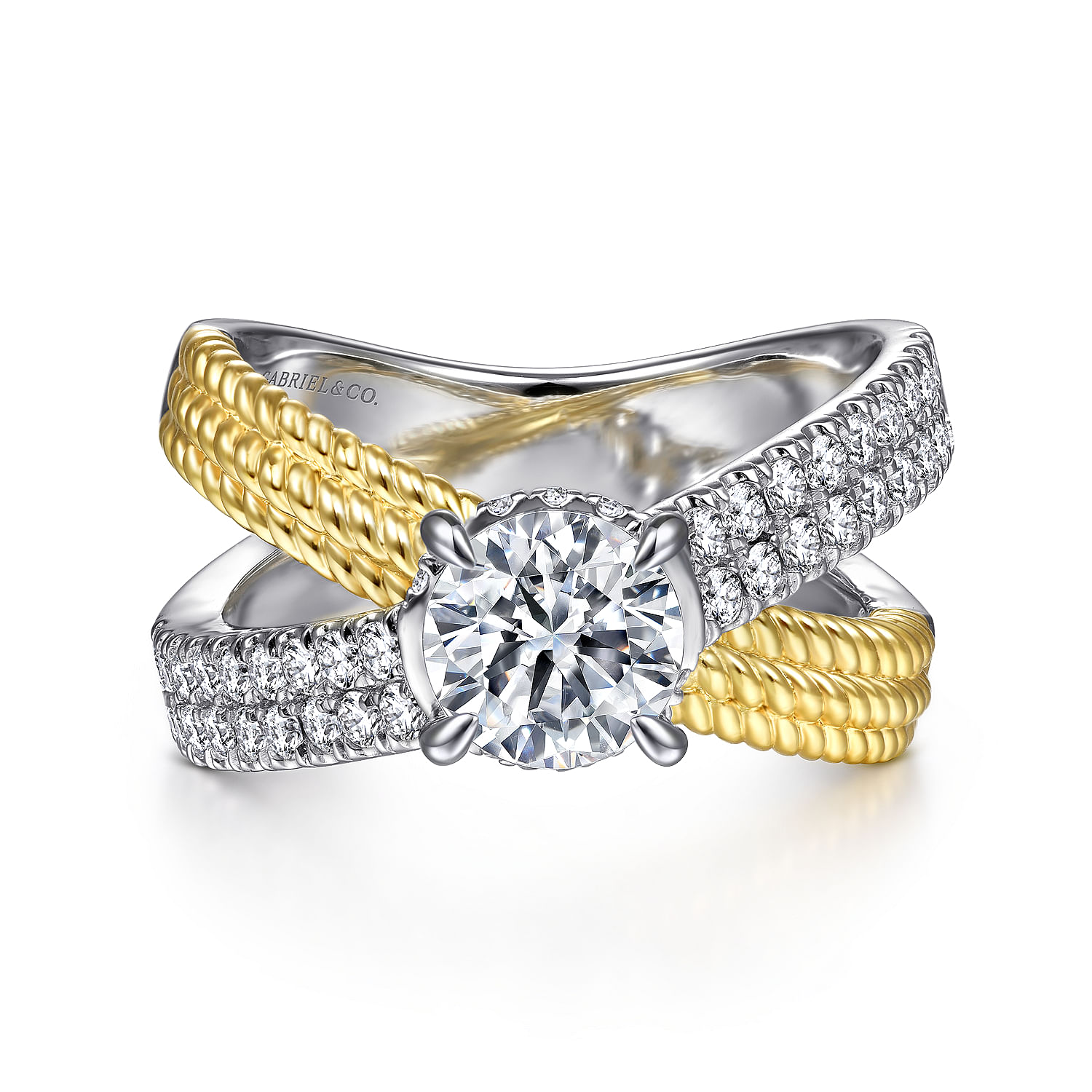 Joliet - 14K White-Yellow Gold Round Diamond Twisted Engagement Ring
