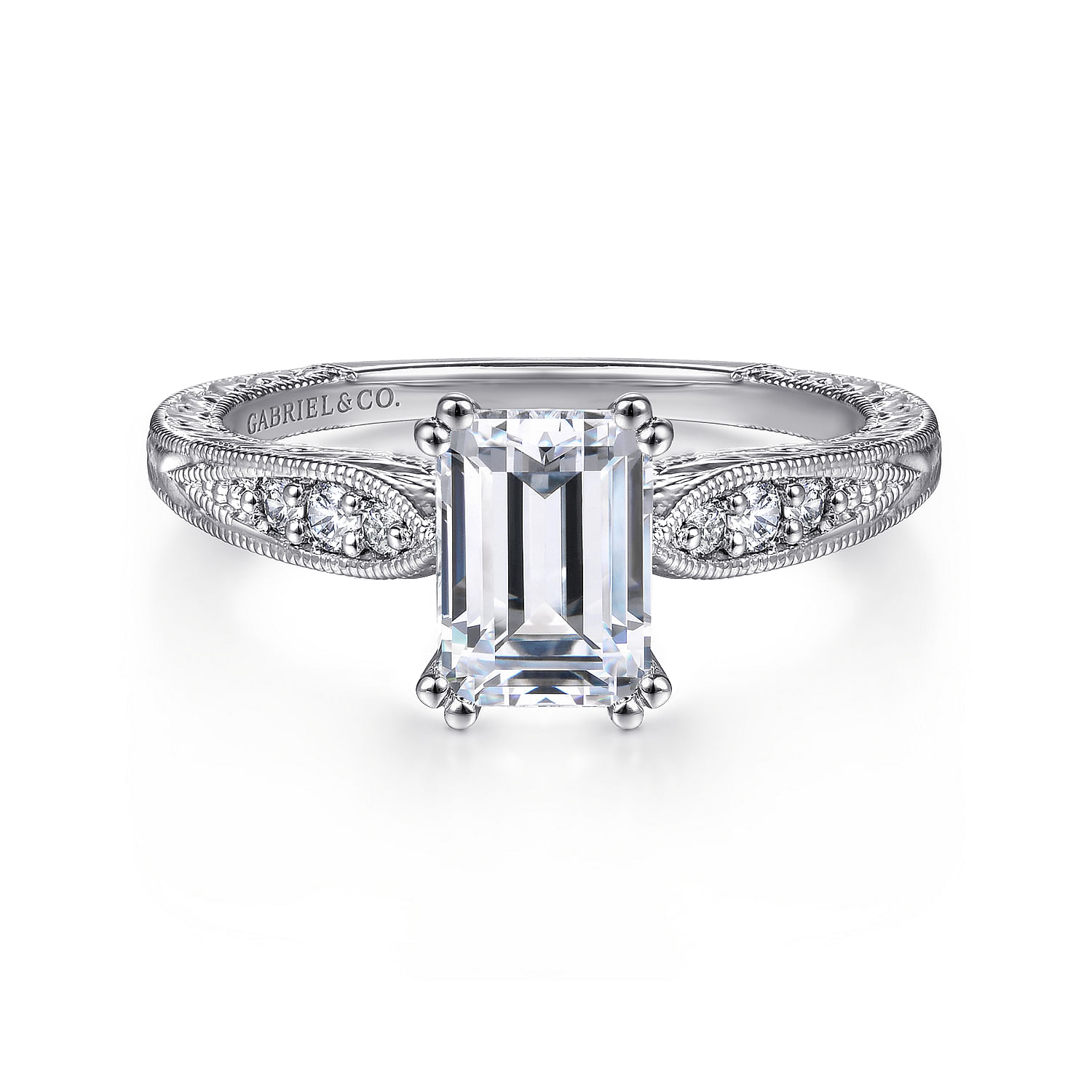 Kate - 14K White Gold Emerald Cut Diamond Engagement Ring