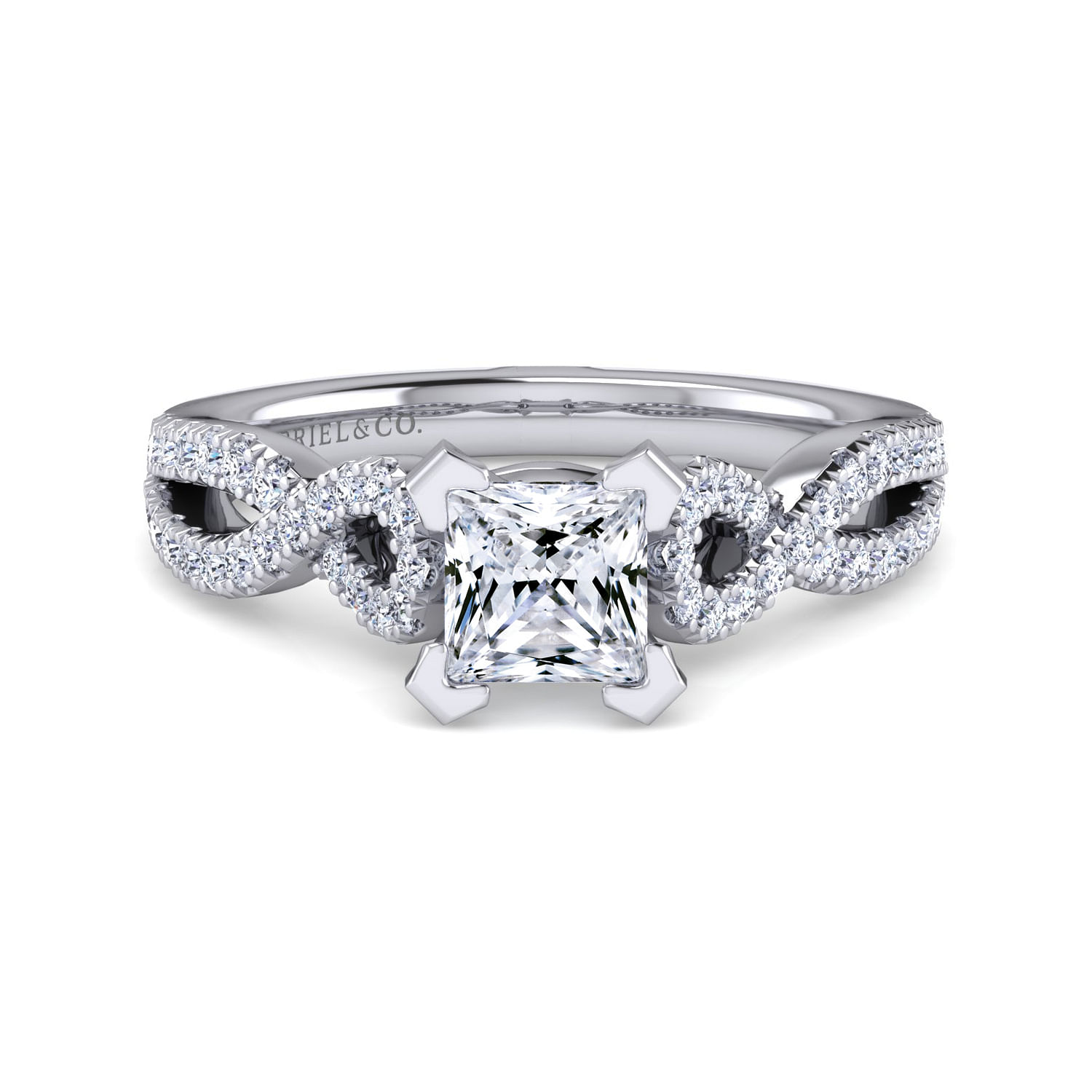 Kayla - 14K White Gold Twisted Princess Cut Diamond Engagement Ring