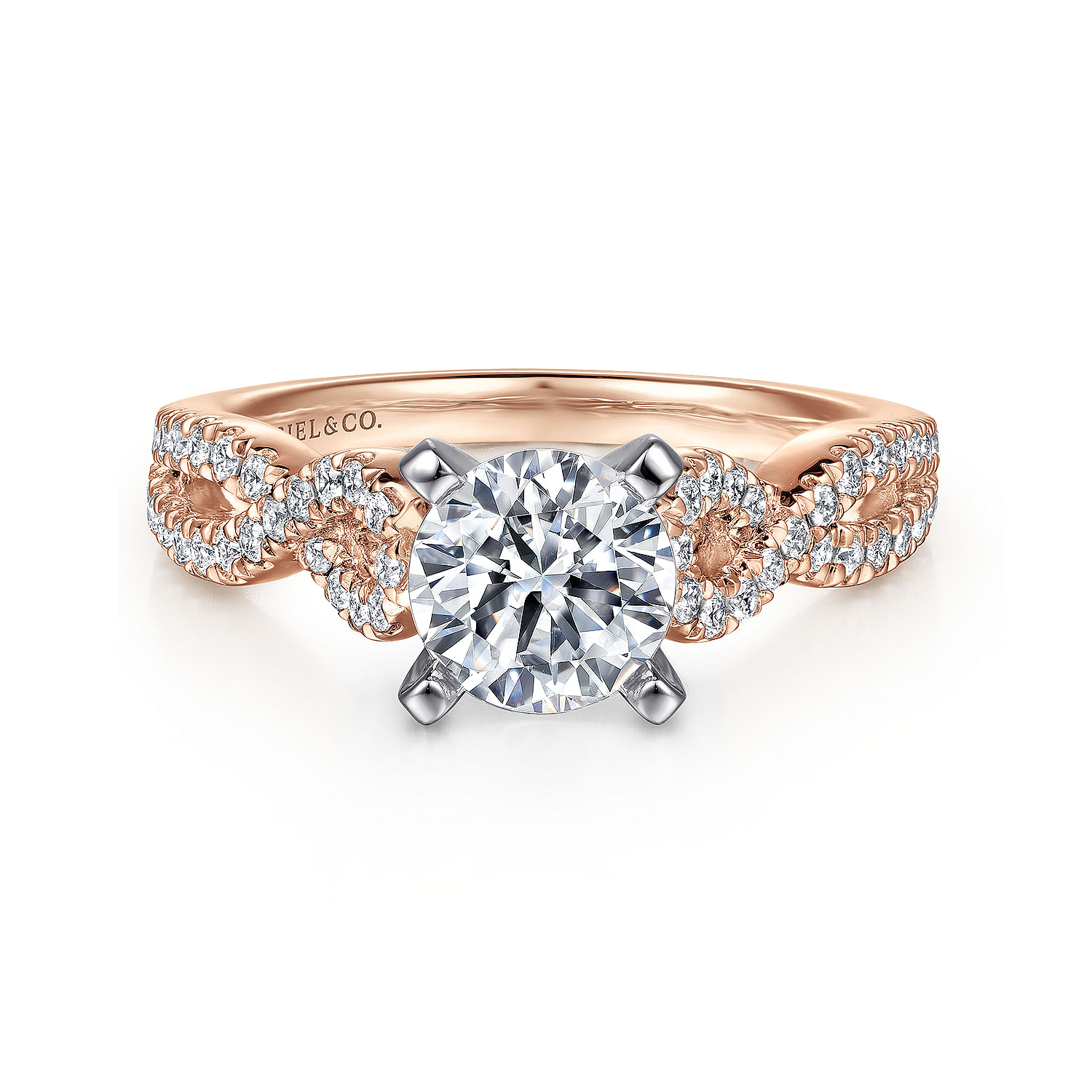 Kayla - 14K White-Rose Gold Round Diamond Twisted Engagement Ring