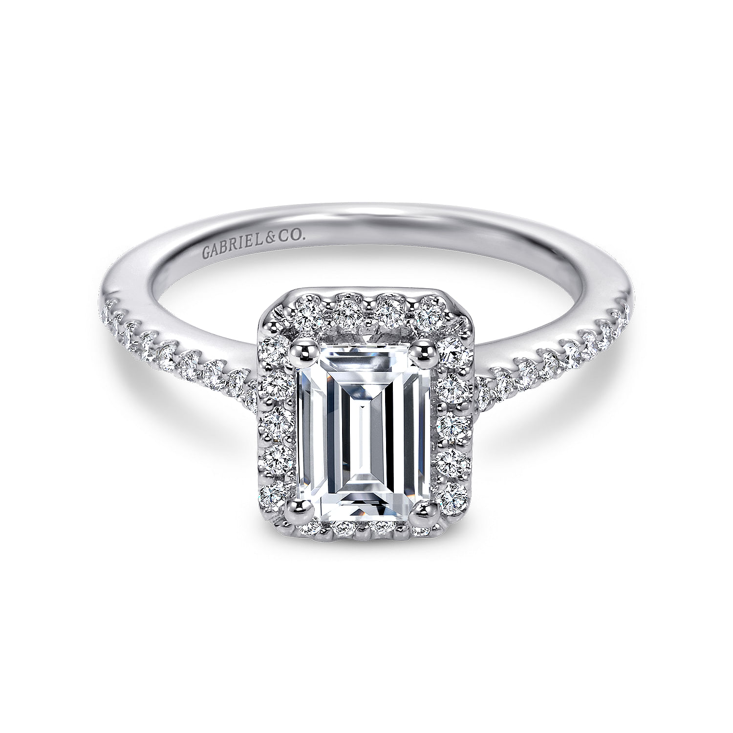 Kelsey - 14K White Gold Emerald Halo Diamond Engagement Ring