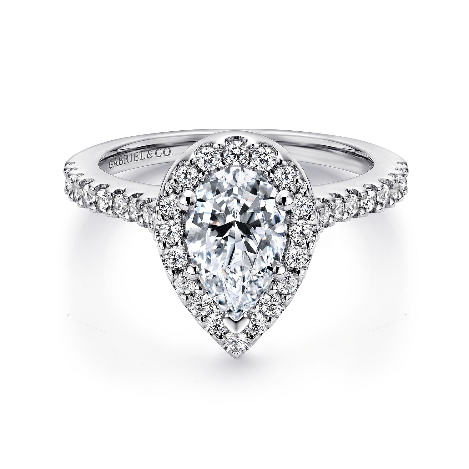 Kelsey - 14K White Gold Pear Shape Halo Diamond Engagement Ring