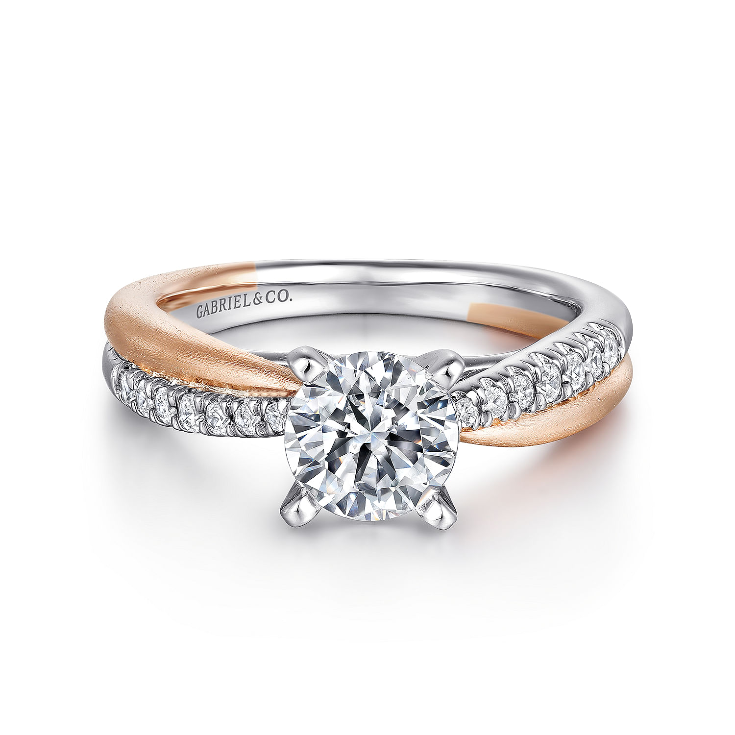 Kendall - 14K White-Rose Gold Round Diamond Criss Cross Engagement Ring