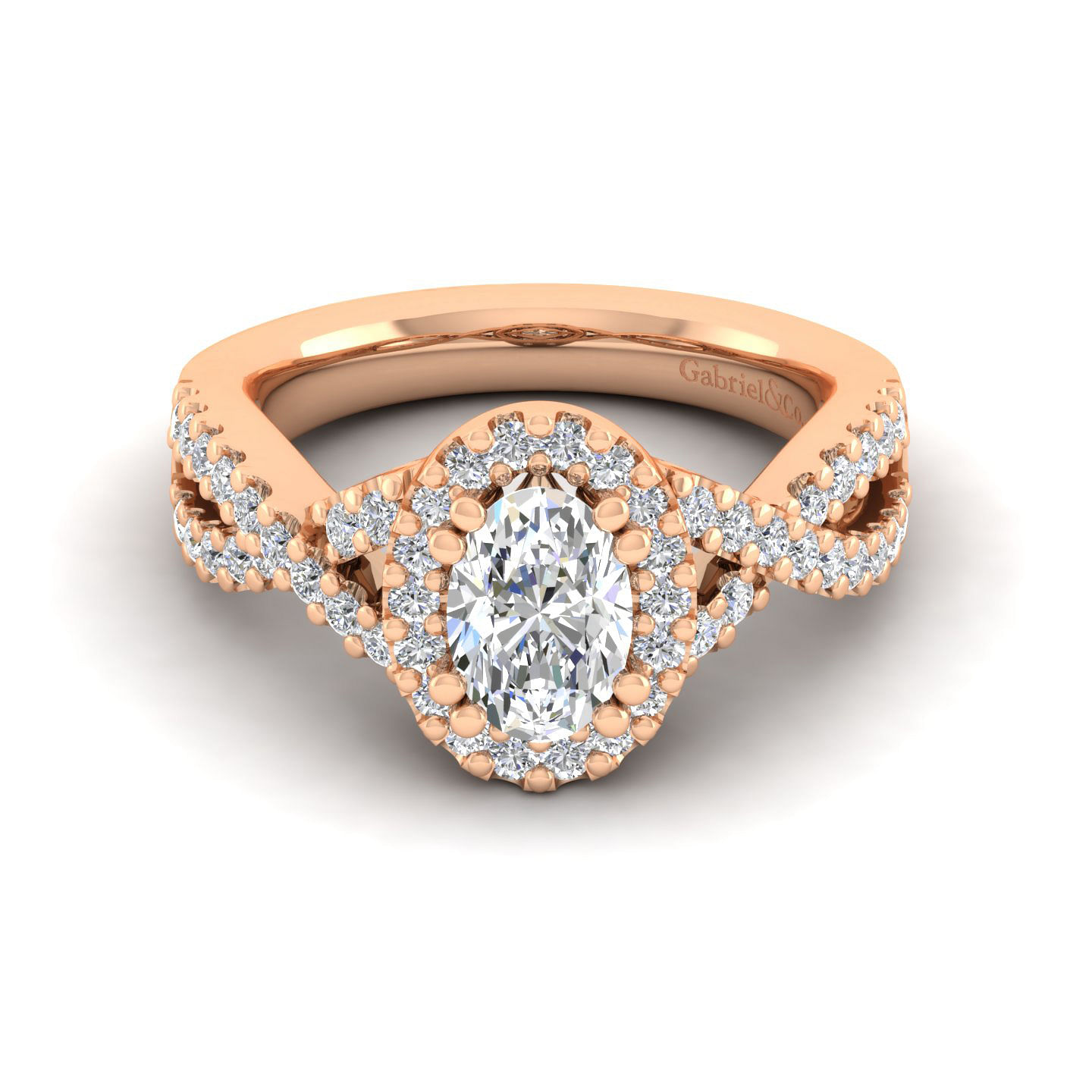 Kendie - 14K Rose Gold Oval Halo Diamond Engagement Ring