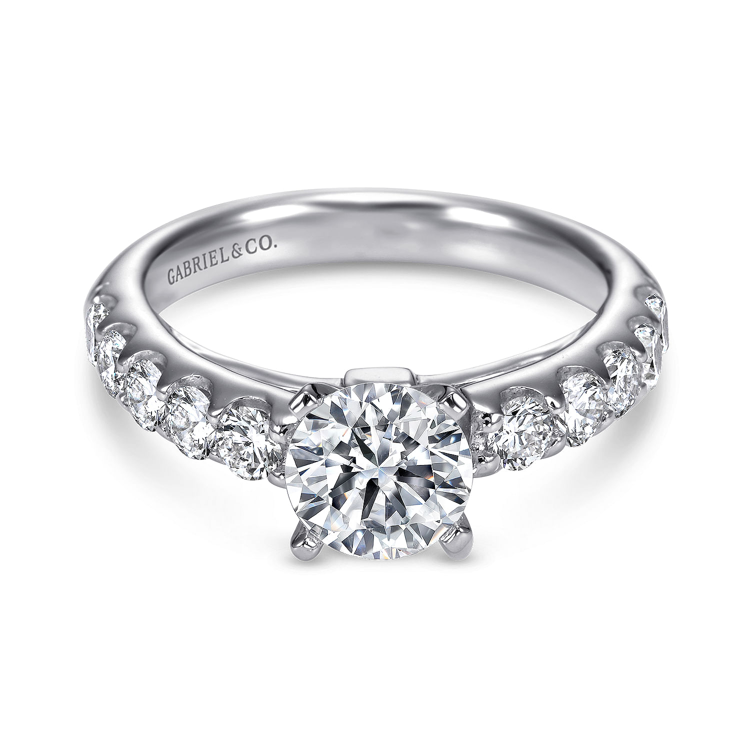 Kenia - 14K White Gold Round Diamond Engagement Ring