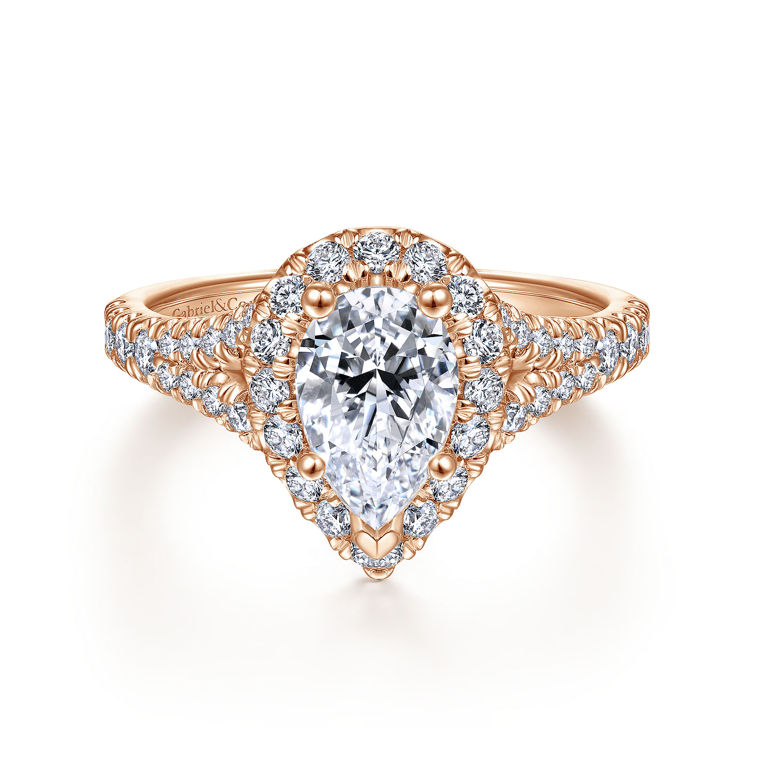 Kennedy - 14K Rose Gold Pear Shape Halo Diamond Engagement Ring