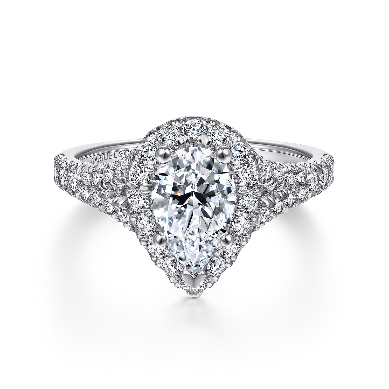 Kennedy - 14K White Gold Pear Shape Halo Diamond Engagement Ring