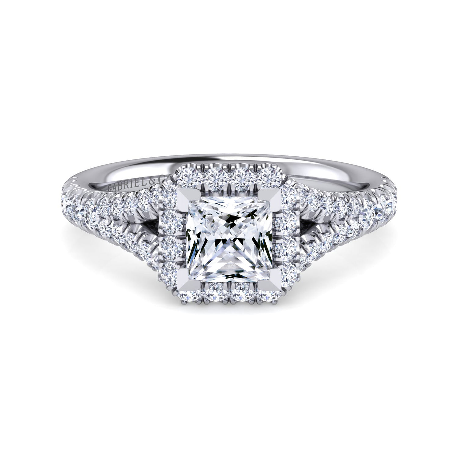Kennedy - 14K White Gold Princess Halo Diamond Engagement Ring