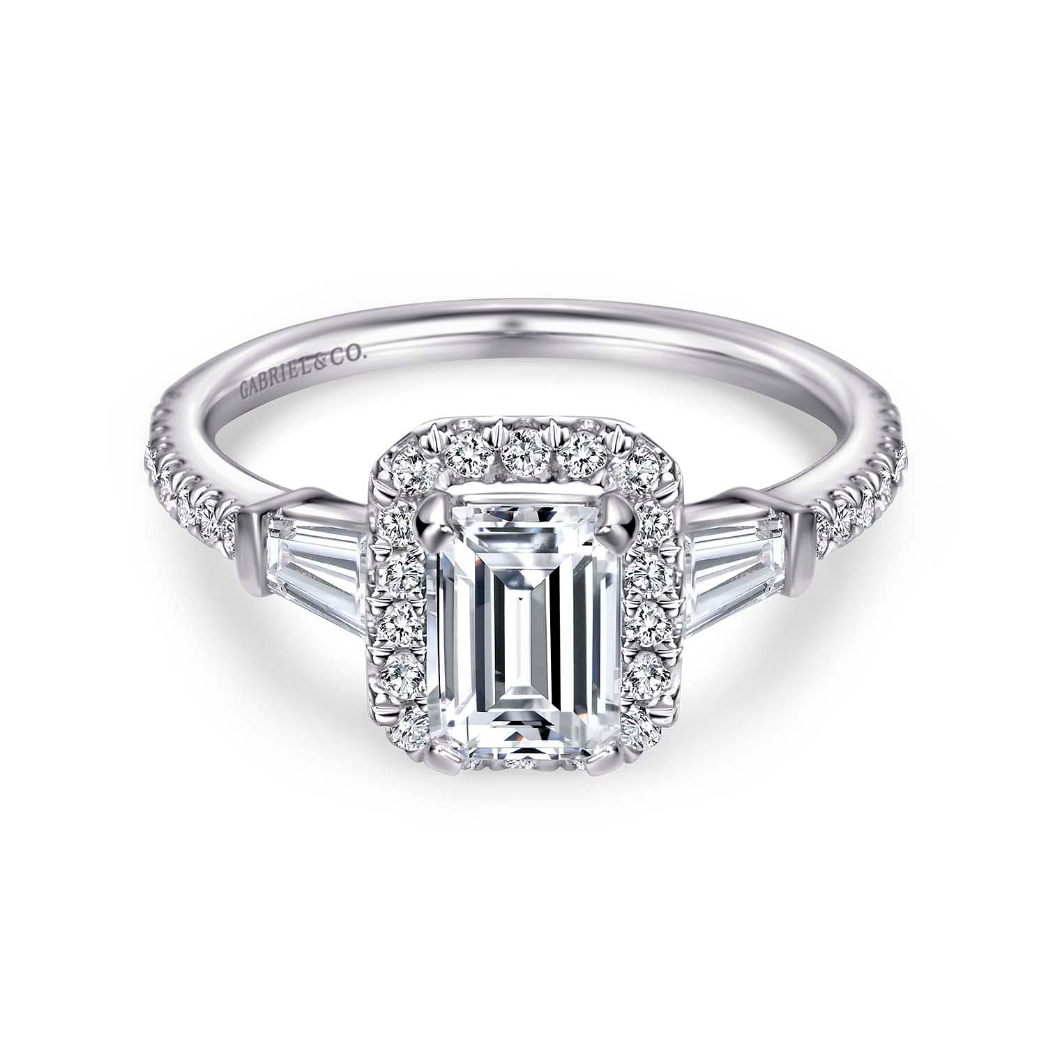 Larkin - 14K White Gold Emerald Halo Diamond Engagement Ring