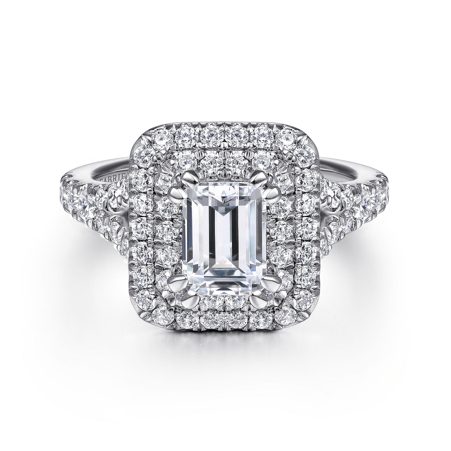 Lexie - 14K White Gold Emerald Cut Double Halo Diamond Engagement Ring