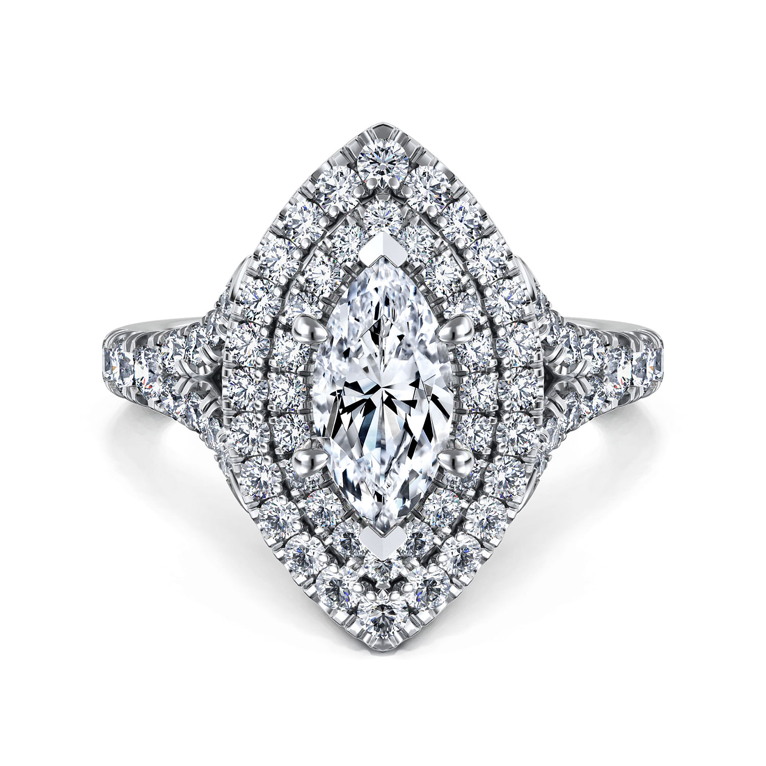 Lexie - 14K White Gold Marquise Shape Double Halo Diamond Engagement Ring
