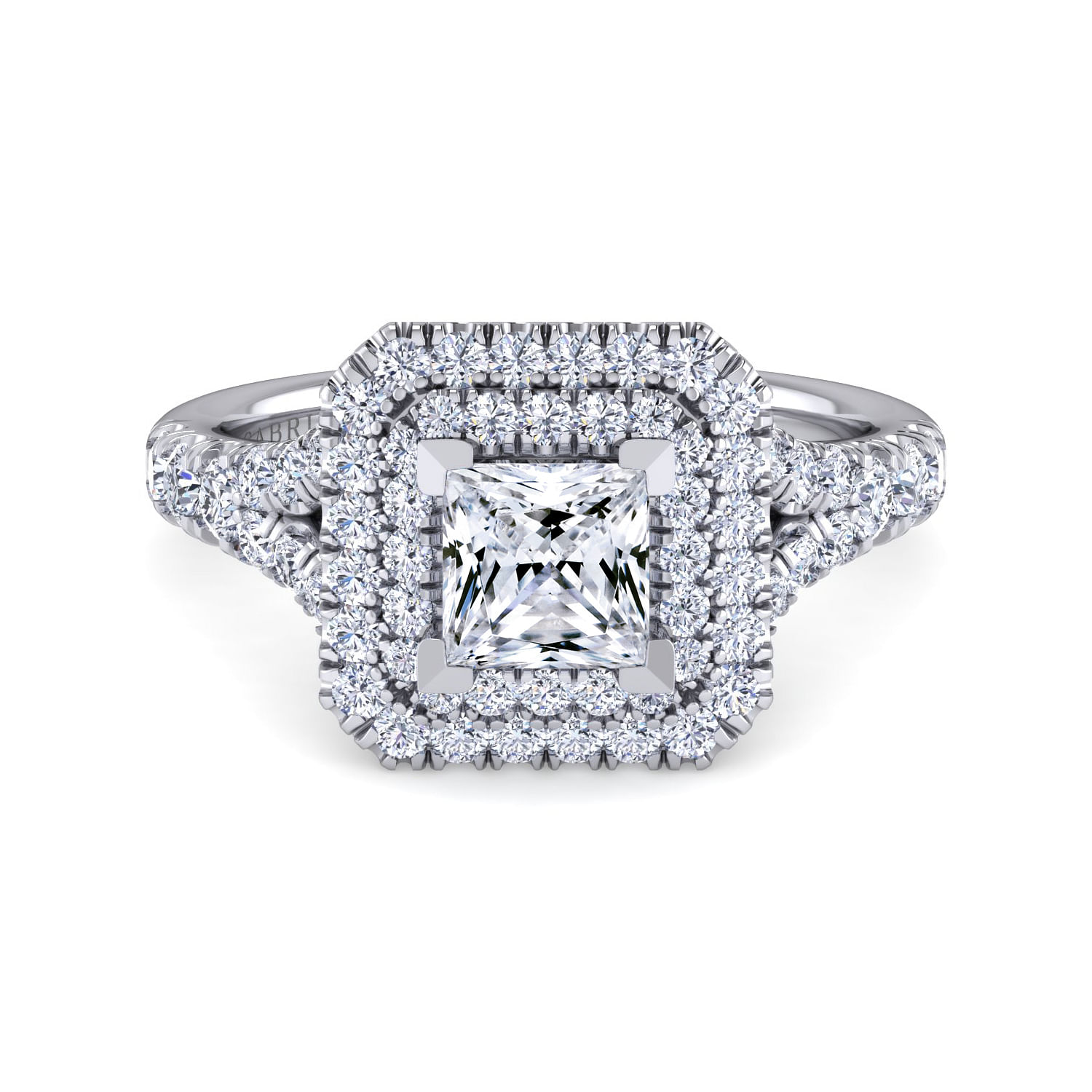Lexie - 14K White Gold Princess Cut Double Halo Diamond Engagement Ring