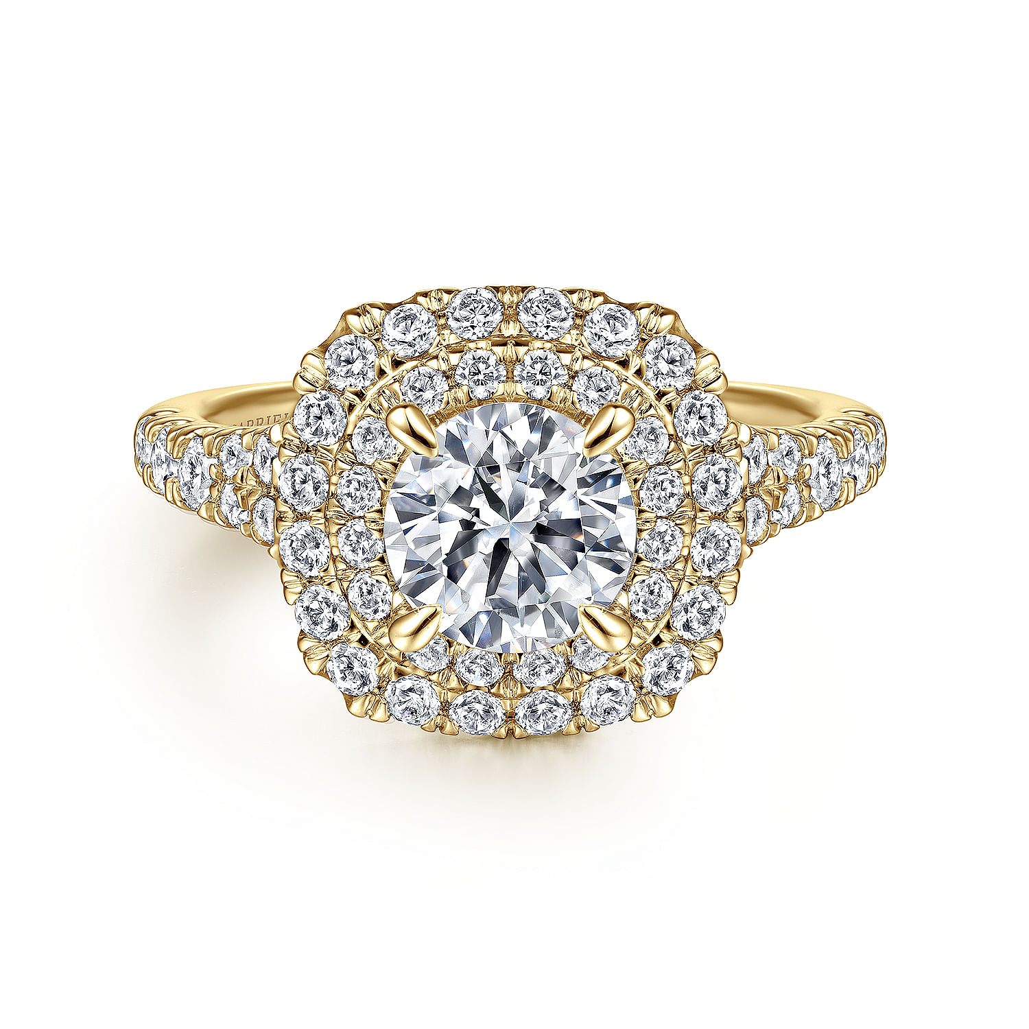 Lexie - 14k Yellow Gold Cushion Double Halo Round Diamond Engagement Ring