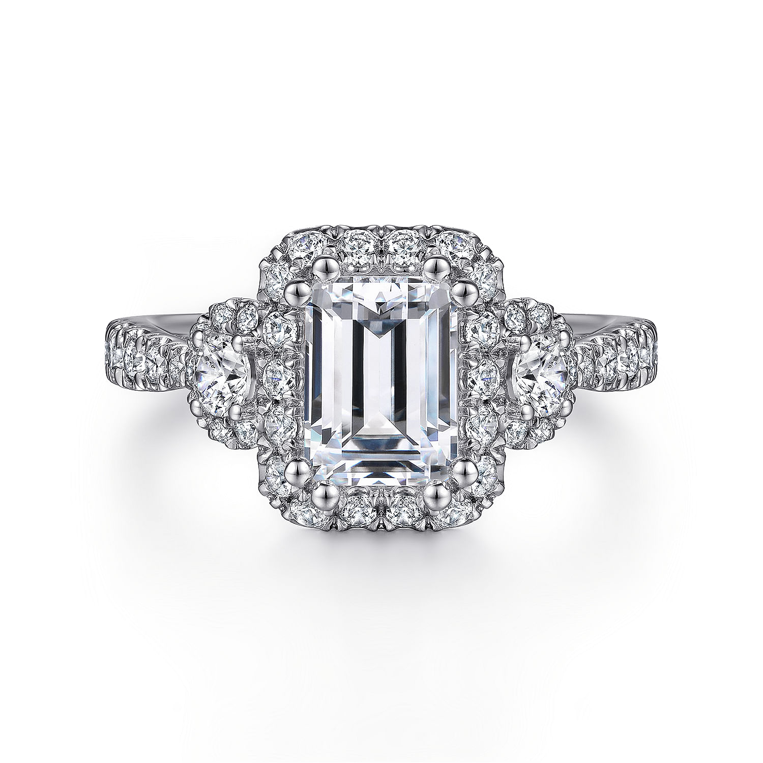 Liana - 14K White Gold Emerald Cut Diamond Engagement Ring