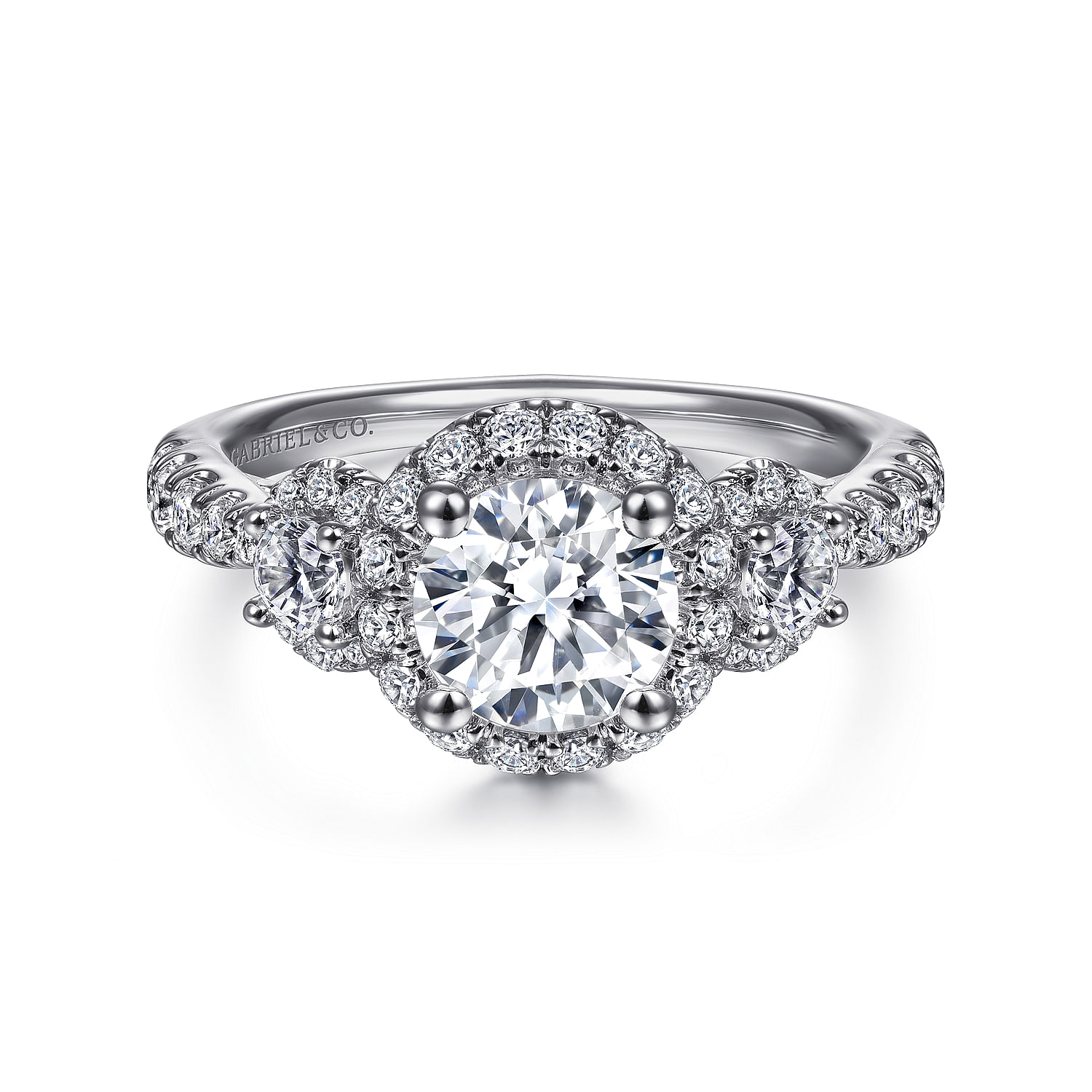 Liana - Platinum Round Three Stone Halo Diamond Engagement Ring