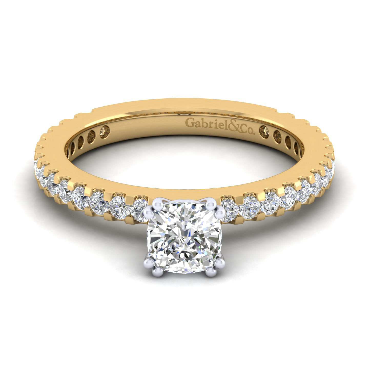 Logan - 14K White-Yellow Gold Cushion Cut Diamond Engagement Ring