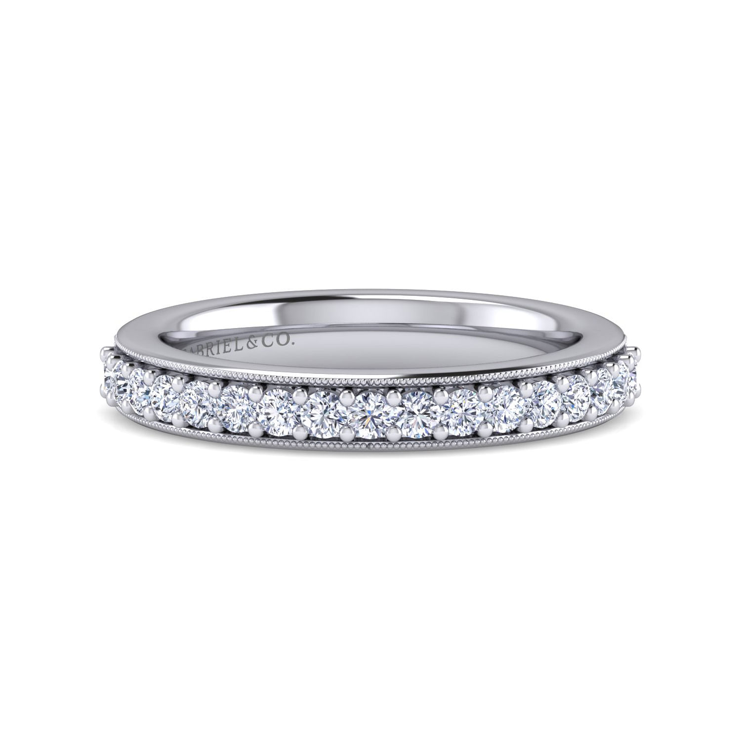 Lumierre - 14K White Gold Channel Prong Diamond Anniversary Band with Millgrain