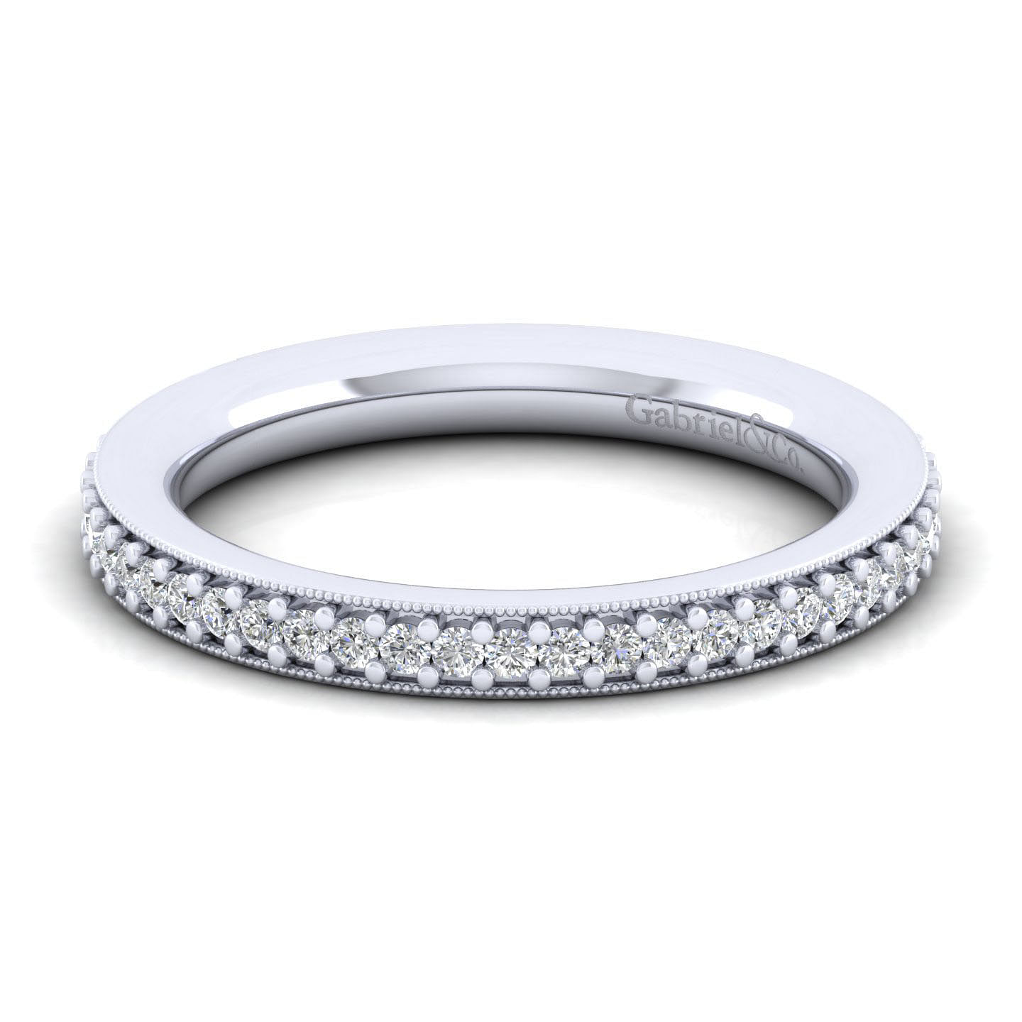 Lumierre - 14K White Gold Channel Prong Diamond Anniversary Band with Millgrain