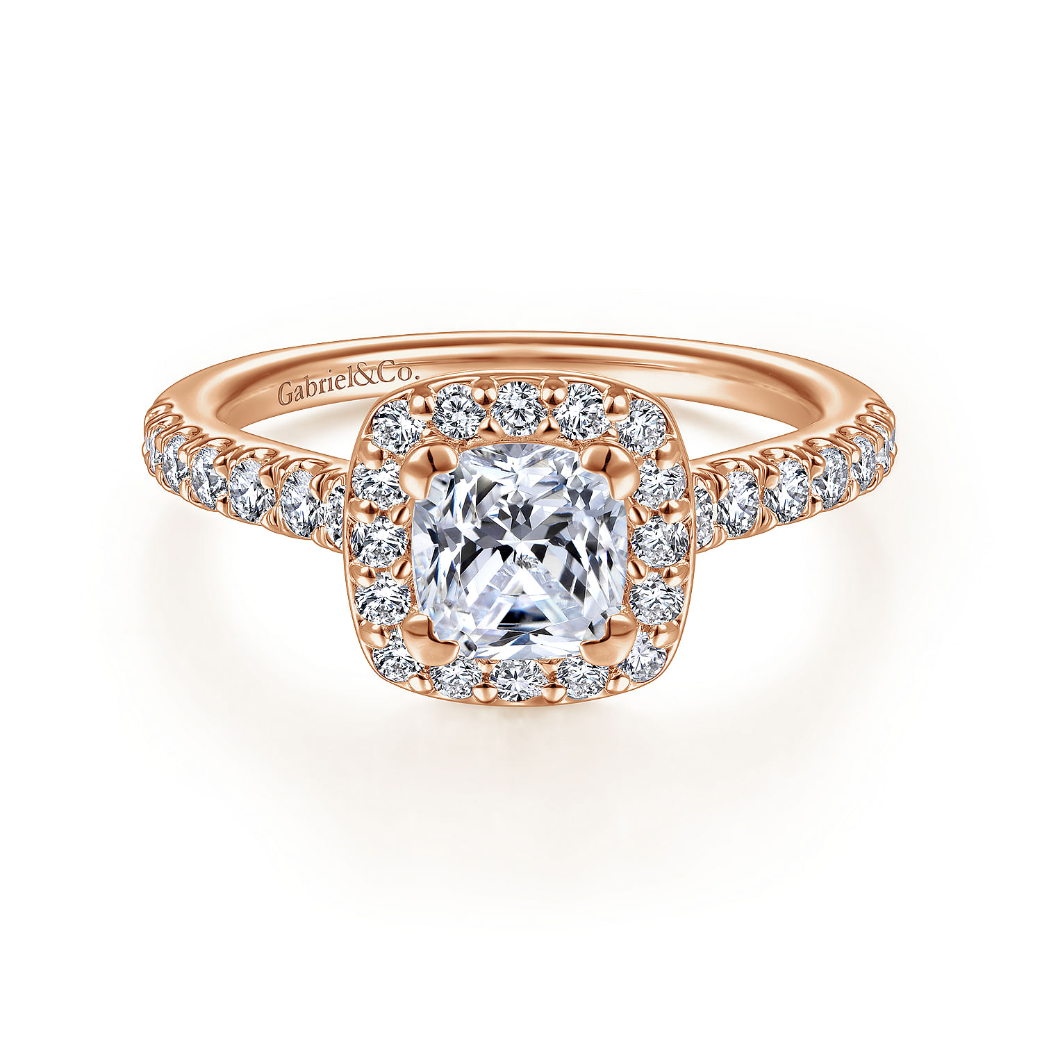 Lyla - 14K Rose Gold Cushion Halo Diamond Engagement Ring