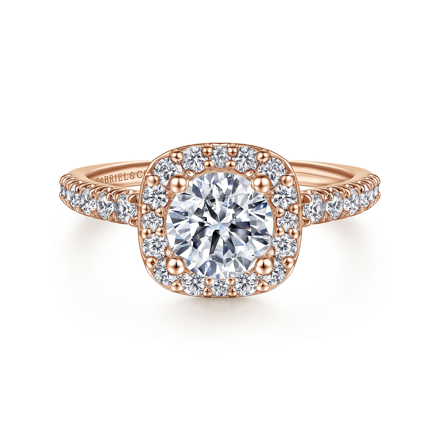 Lyla - 14K Rose Gold Cushion Halo Round Diamond Engagement Ring