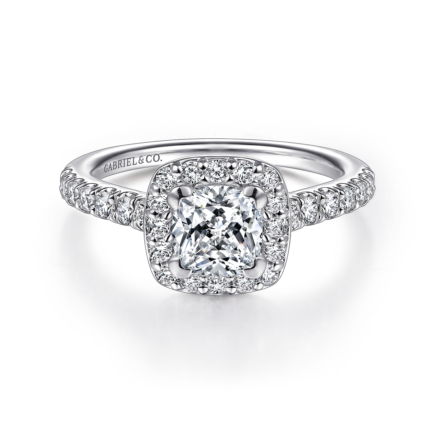Lyla - 14K White Gold Cushion Halo Diamond Engagement Ring