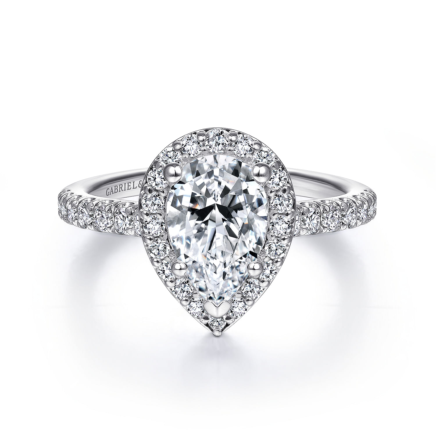 Lyla - 14K White Gold Pear Shape Halo Diamond Engagement Ring
