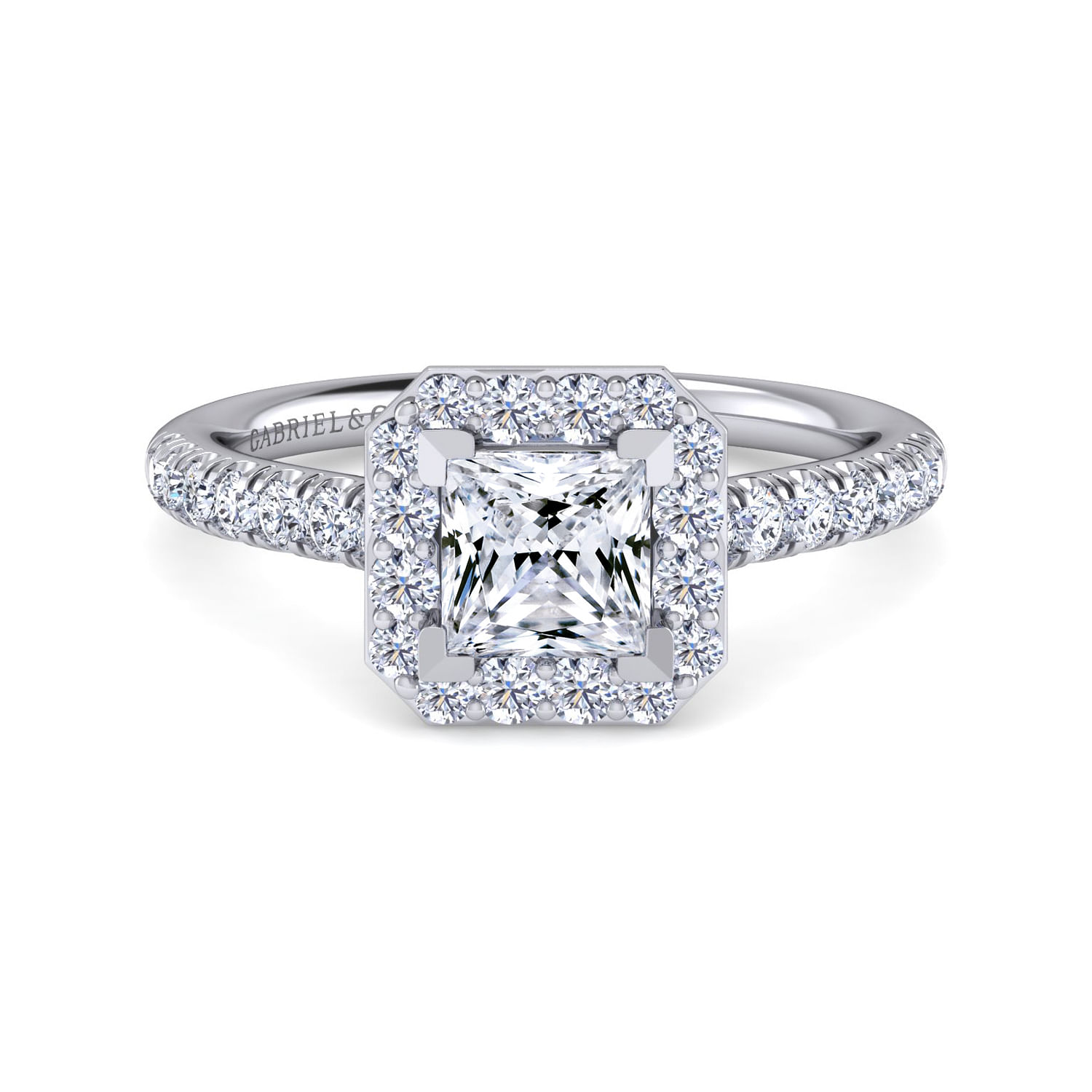Lyla - 14K White Gold Princess Halo Diamond Engagement Ring