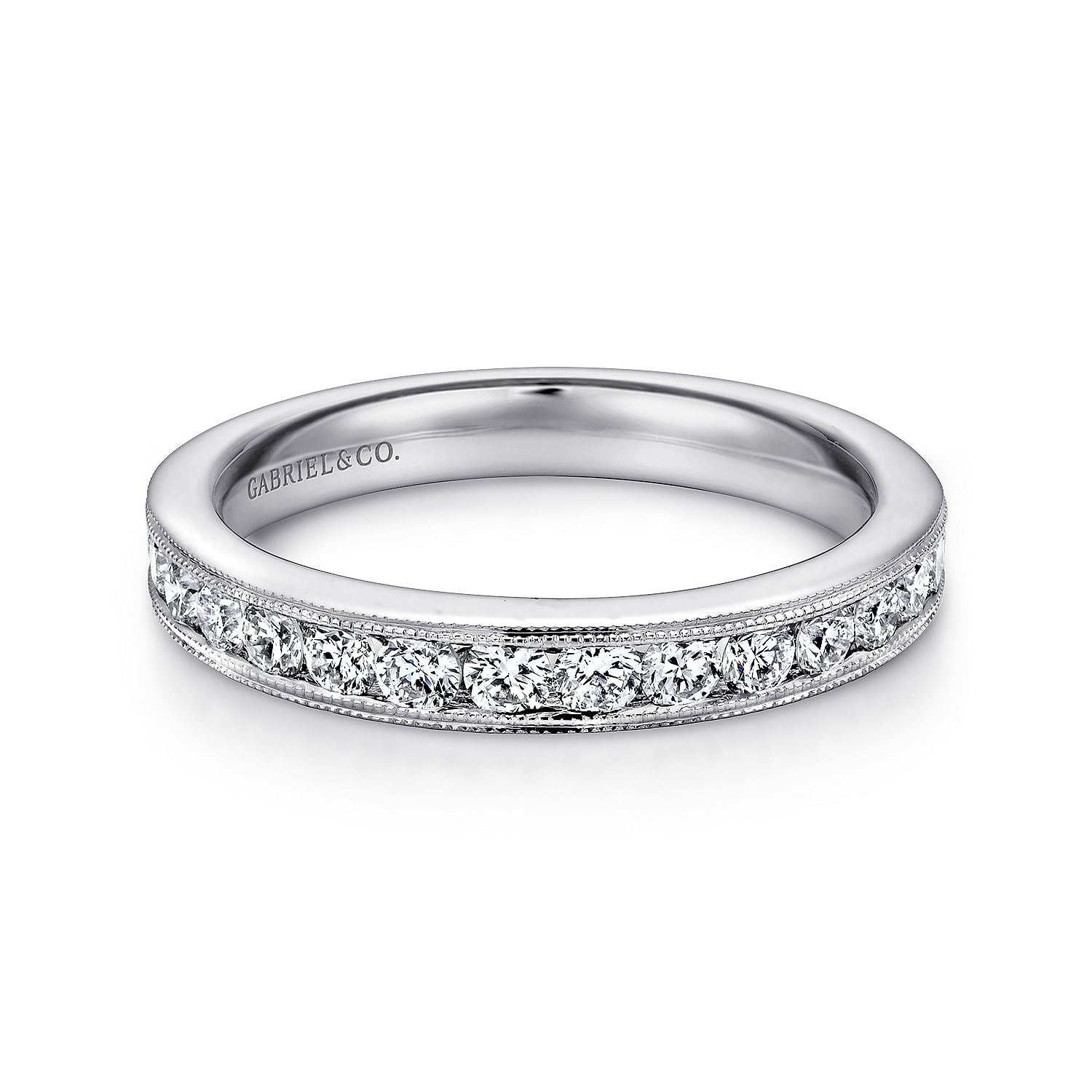 Macao - 14K White Gold Channel Set Diamond Wedding Band with Millgrain