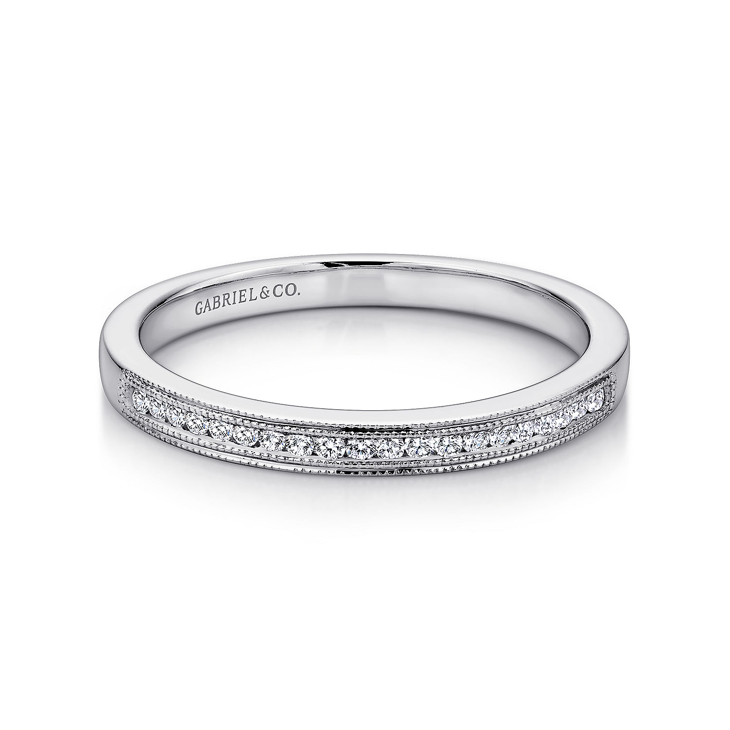 Macao - 14K White Gold Channel Set Diamond Wedding Band with Millgrain