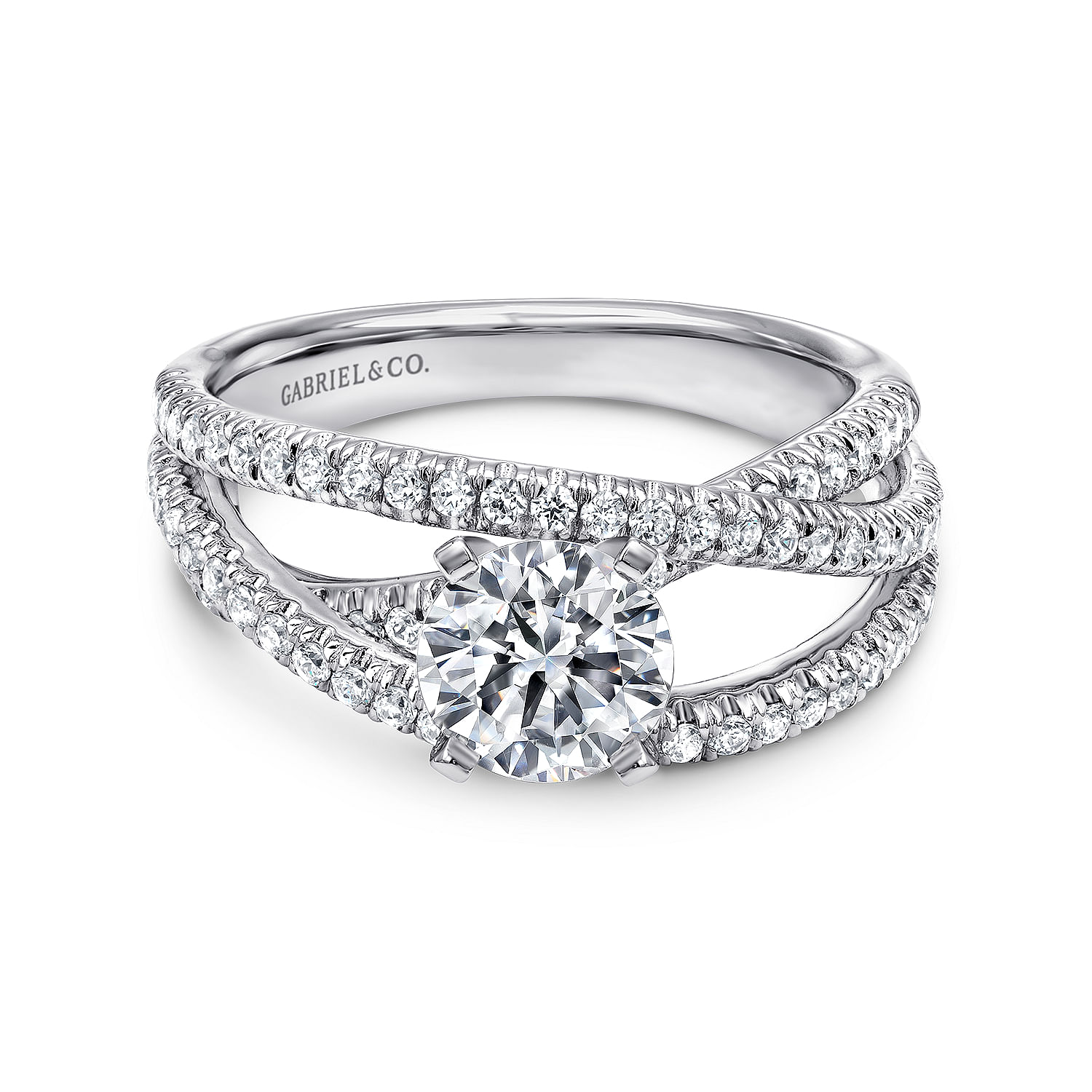 Mackenzie - 14K White Gold Round Free Form Diamond Engagement Ring