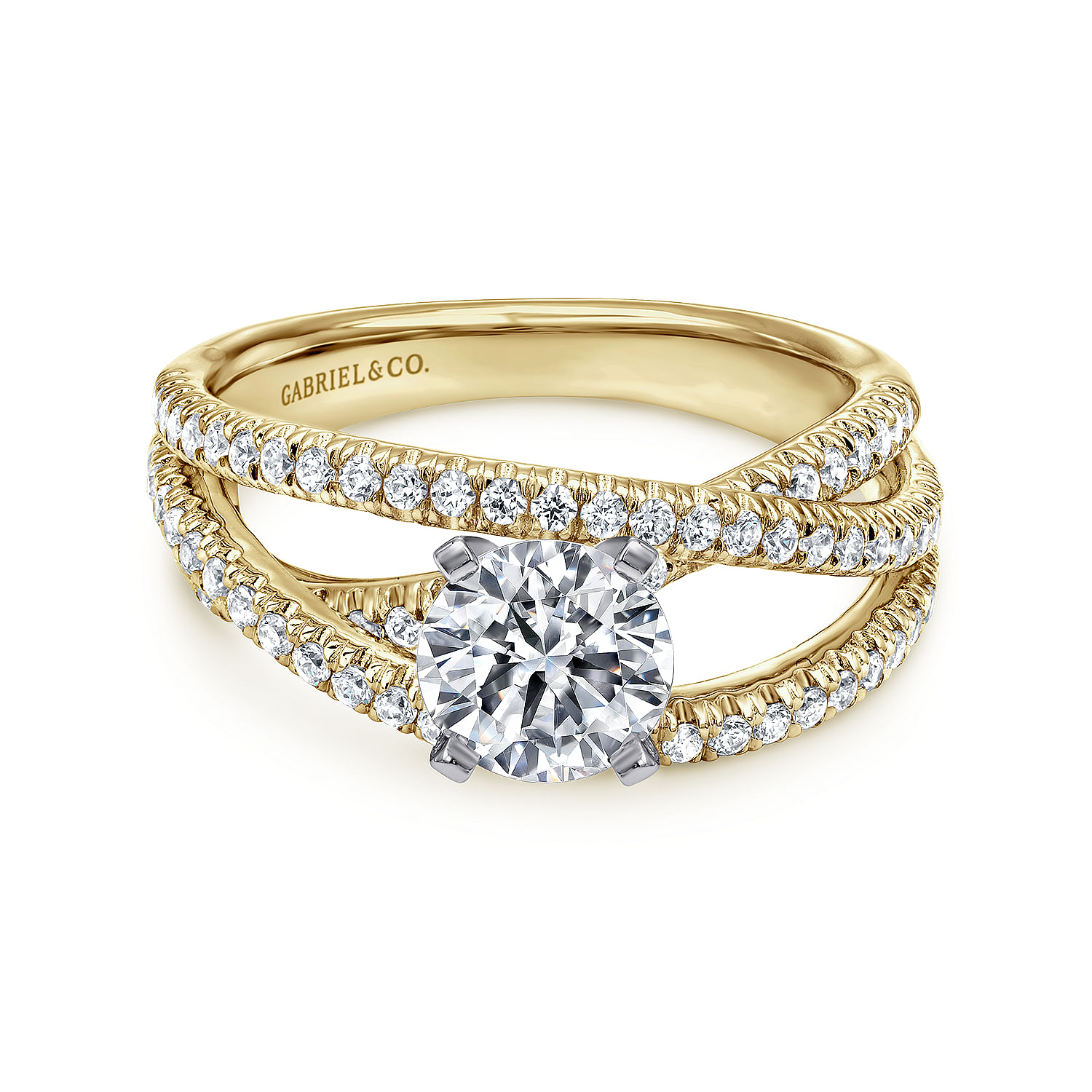 Mackenzie - 14K White-Yellow Gold Split Shank Round Diamond Engagement Ring